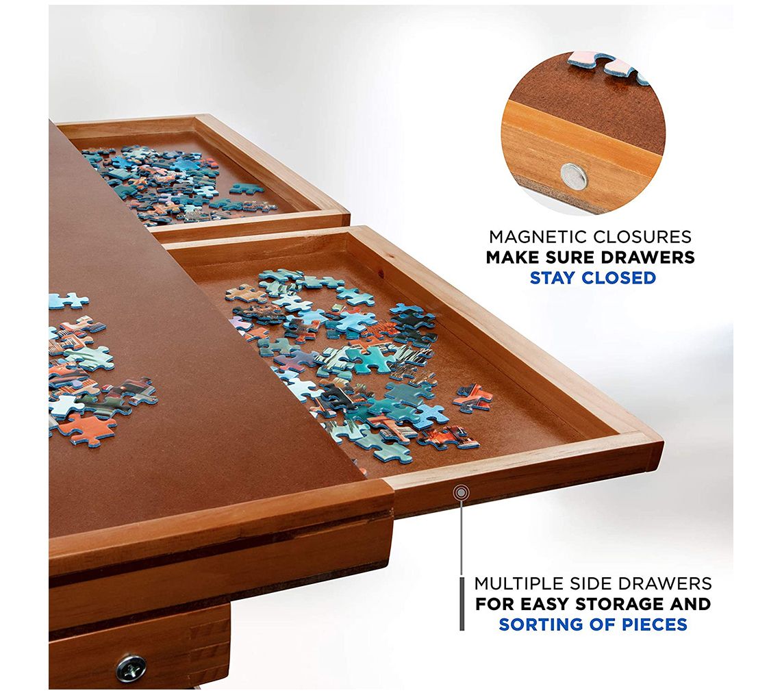 Jumbl 1000 Piece Puzzle Board w/Mat, 23 x 31 Wooden Jigsaw Puzzle Table, Brown