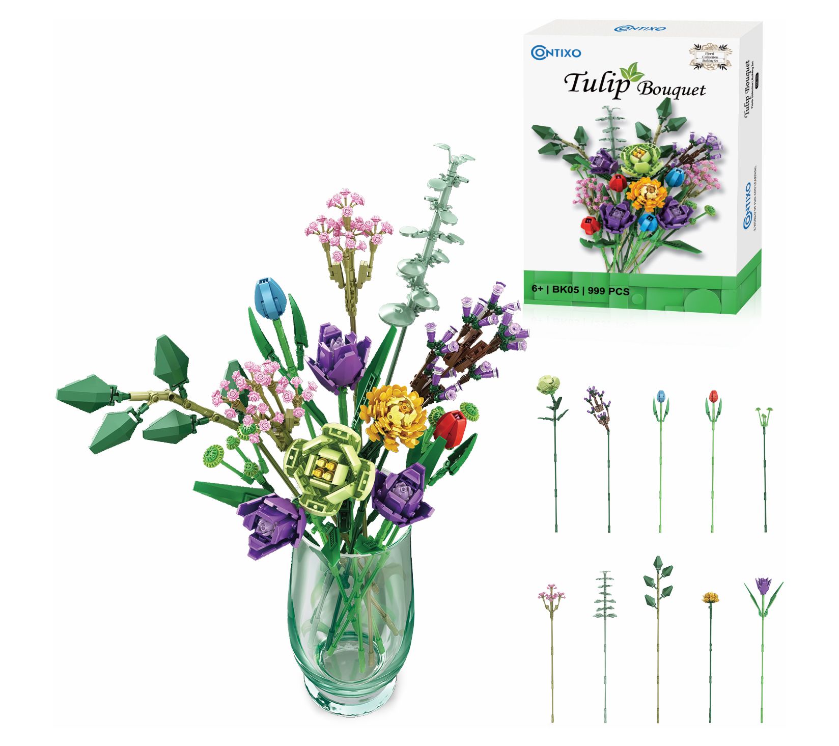 Contixo Tulip Bouquet Floral Building Blocks Set 999 PCS