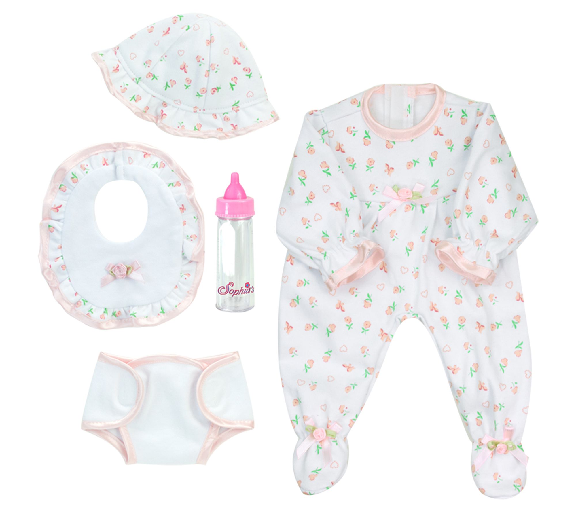 Sophia's 5-Piec e Floral Print Outfit and Bott le for 15'' Dol