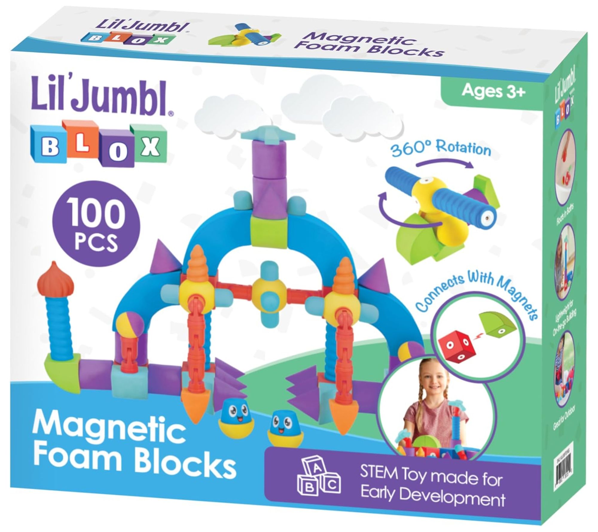 Lil' Jumbl Blox 100-Piece Magnetic Building Blocks Play Set