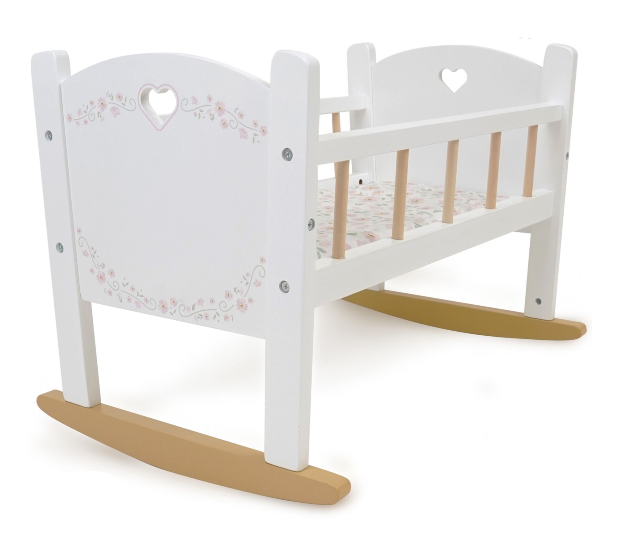 509 Crew: Little Flora - Wooden Doll Cradle, White/Pink
