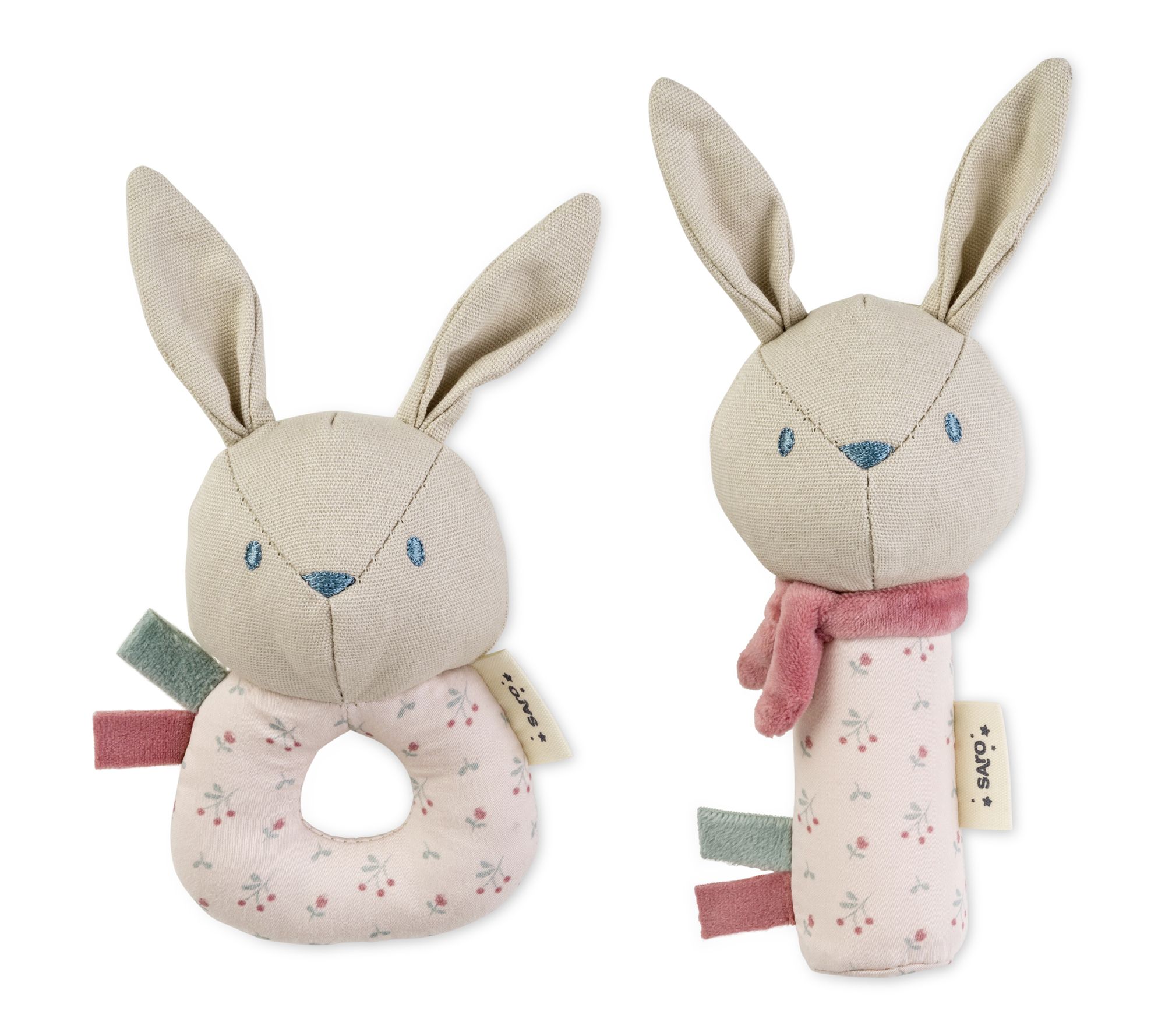 Saro Cotton Bunnies Rattle Ring & Squeaker Set