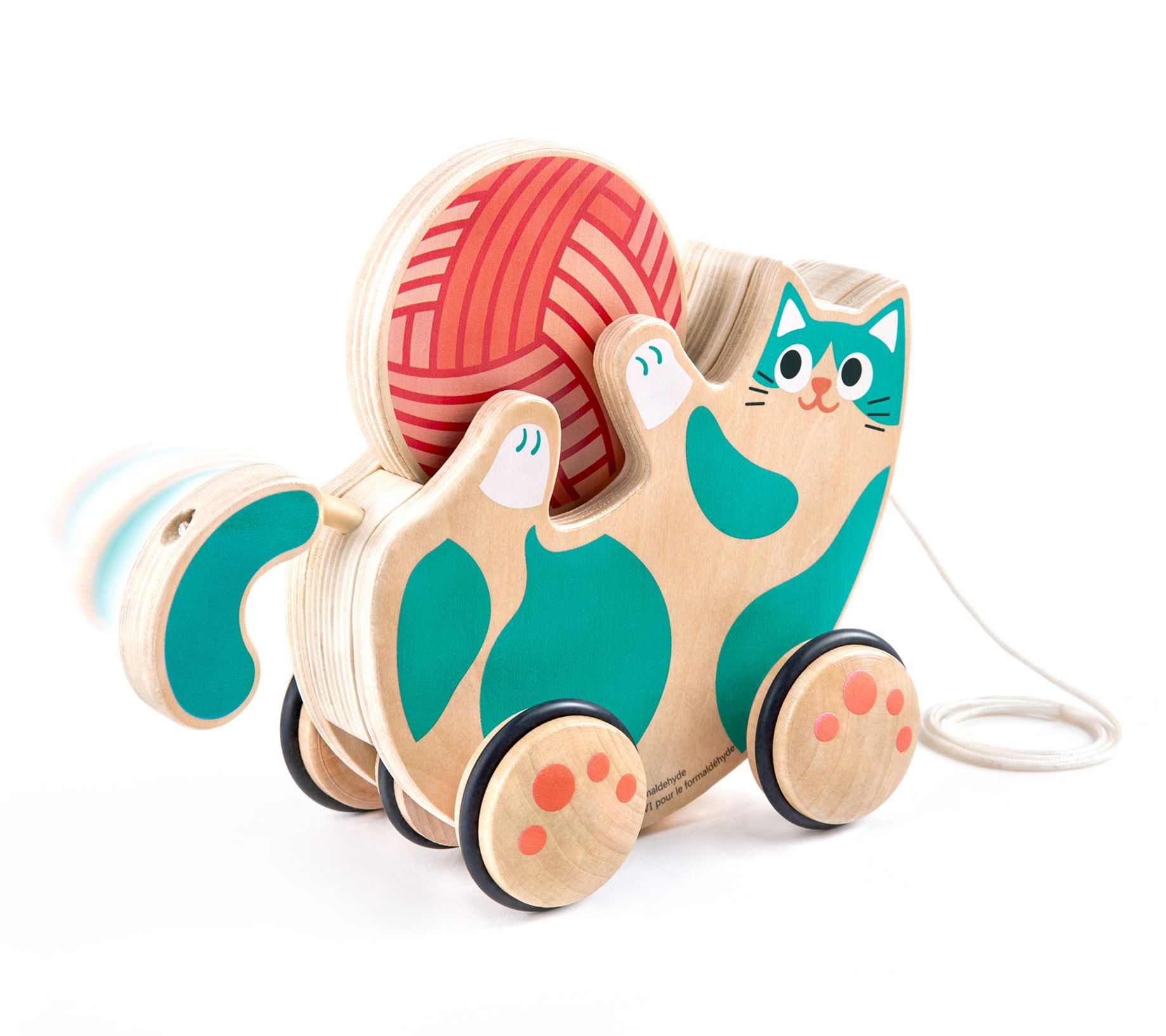 Hape Walk-A-Long Roll & Rattle Kitten Wooden Toddler Toy