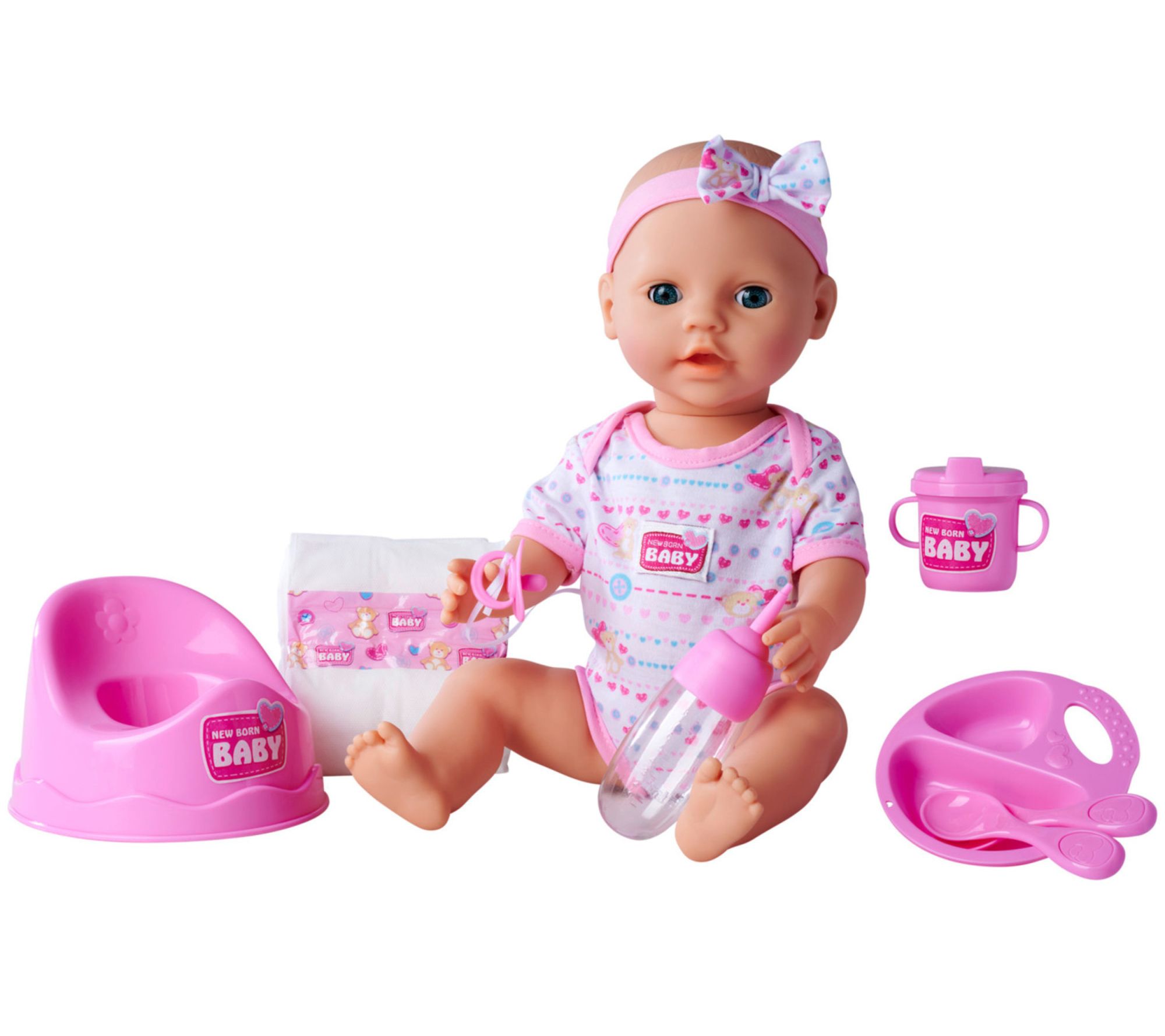 Simba: Newborn Baby- Drink & Wet - 8pc Pink - 17" Doll