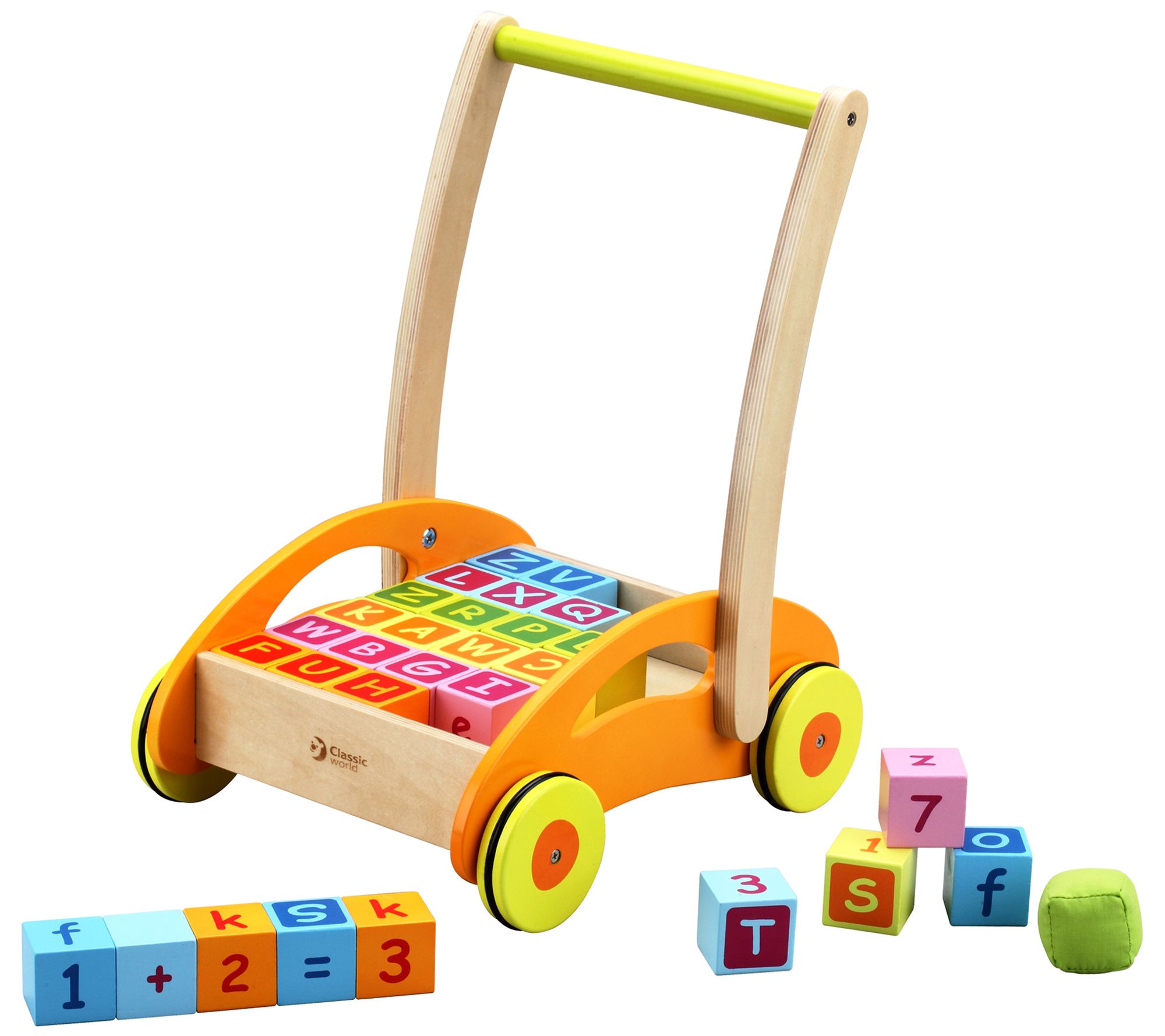 wooden baby walker with blocks