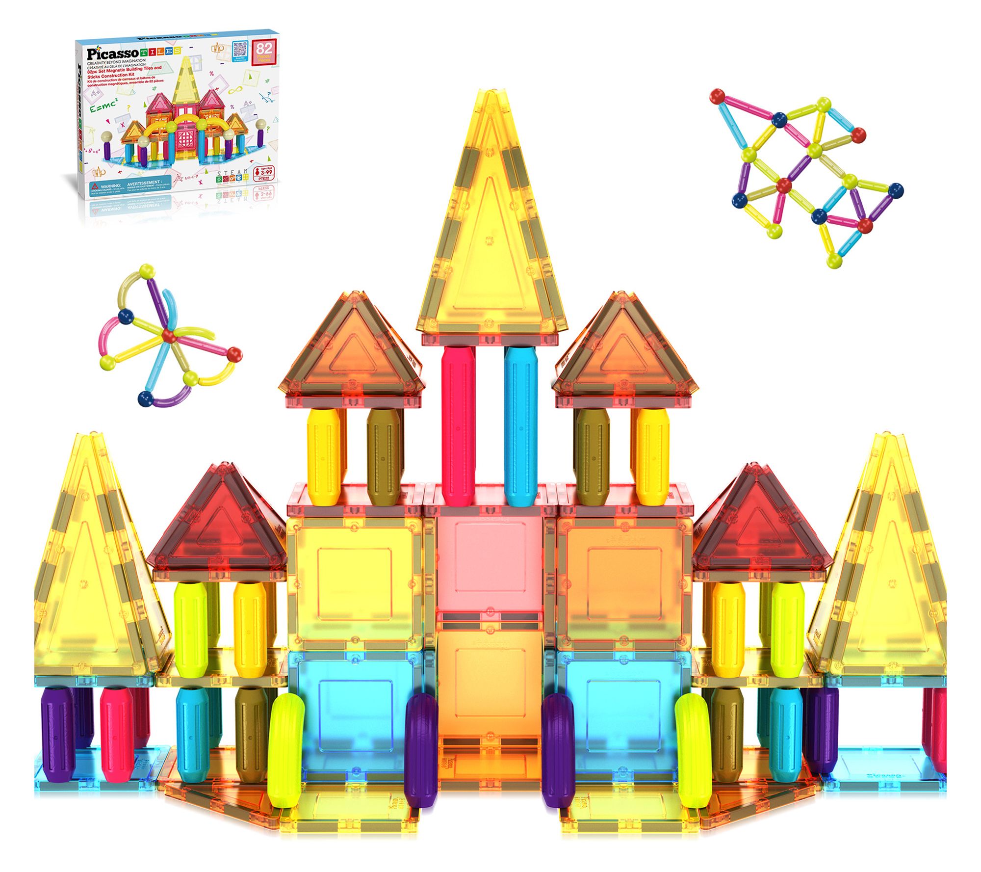 PicassoTiles Magnetic Building Tiles and SticksSet- 82 Pieces