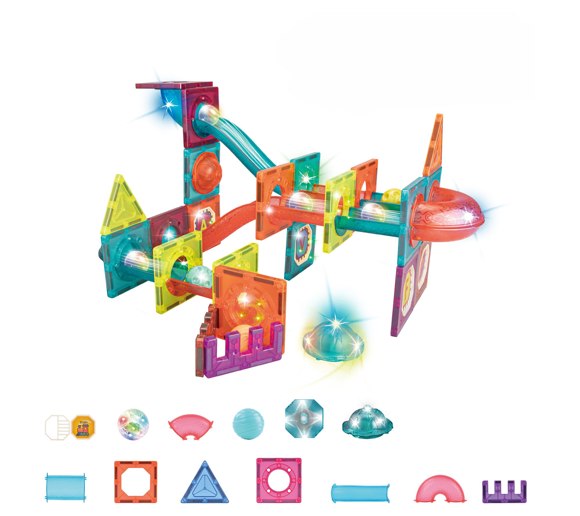 Contixo 65-Piece Glow-in-the-Dark Marble Run Magnetic Tile Set