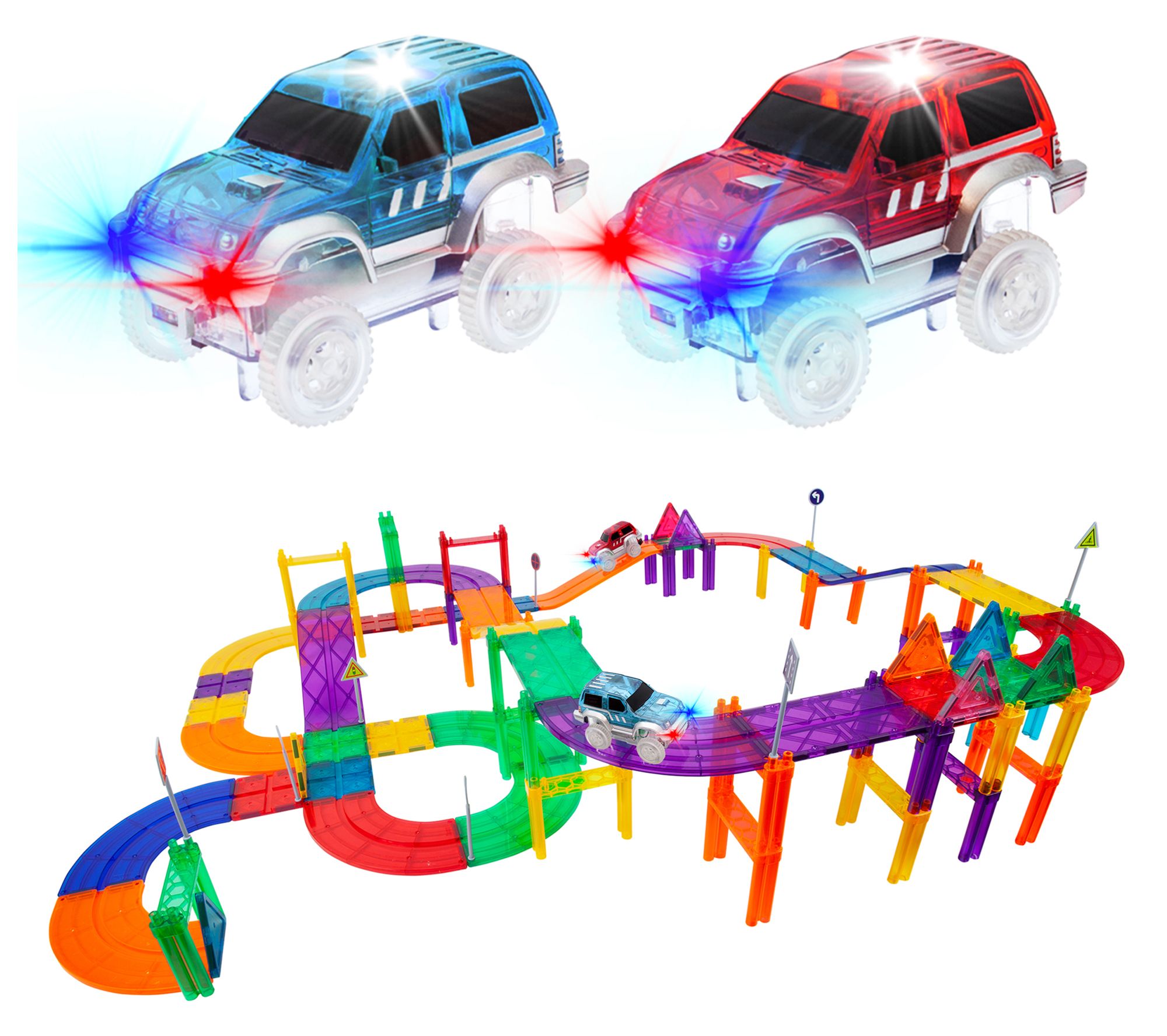 PicassoTiles 81pc Race Track Building Blocks with LED Cars
