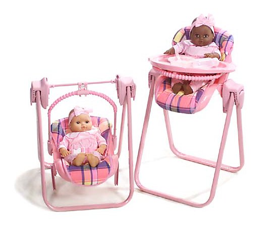 Swing & High Chair  3-In-1 Baby Highchair Toy For Dolls In Pink 