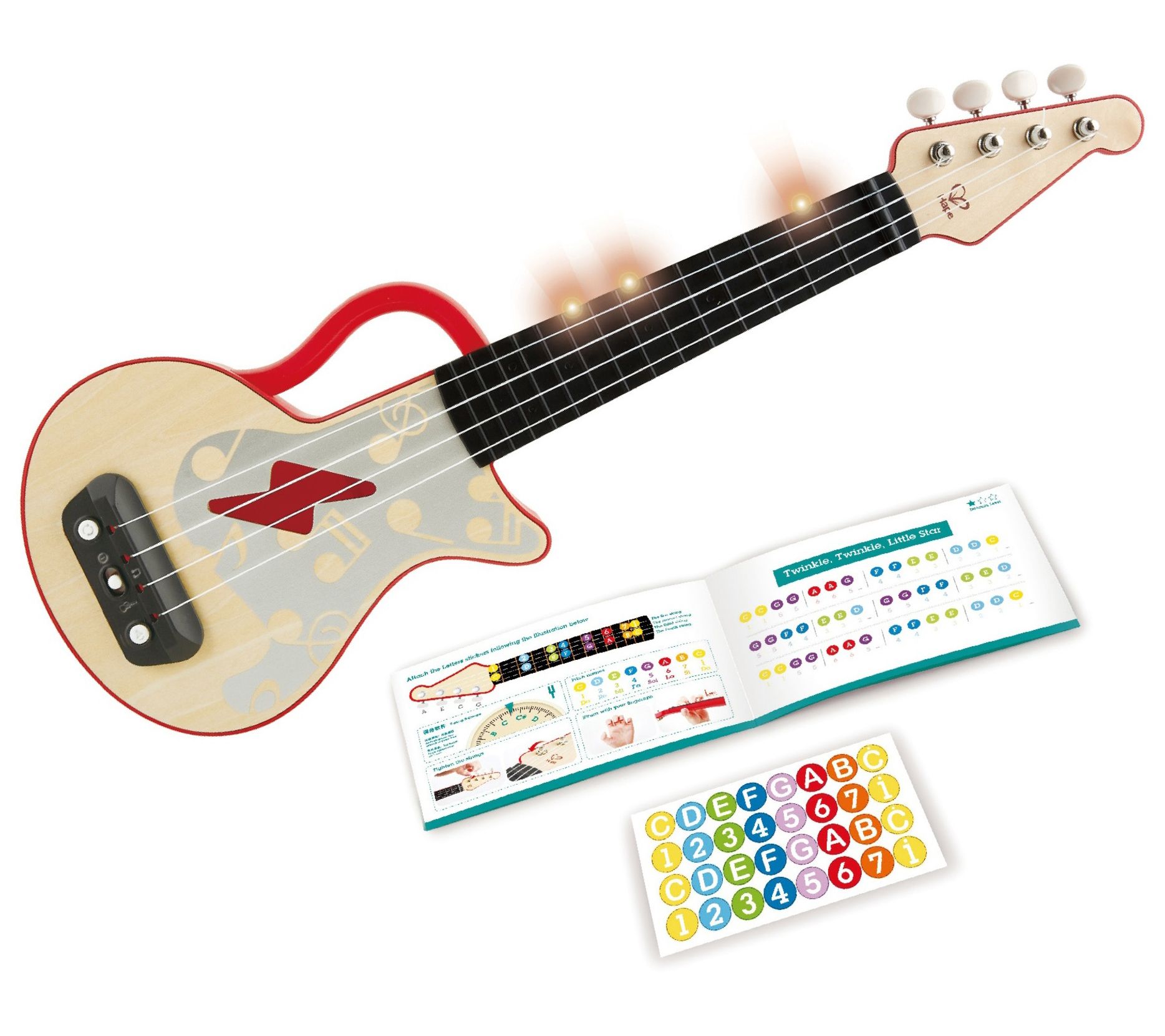 Hape Learn With Lights Electronic Ukulele Red