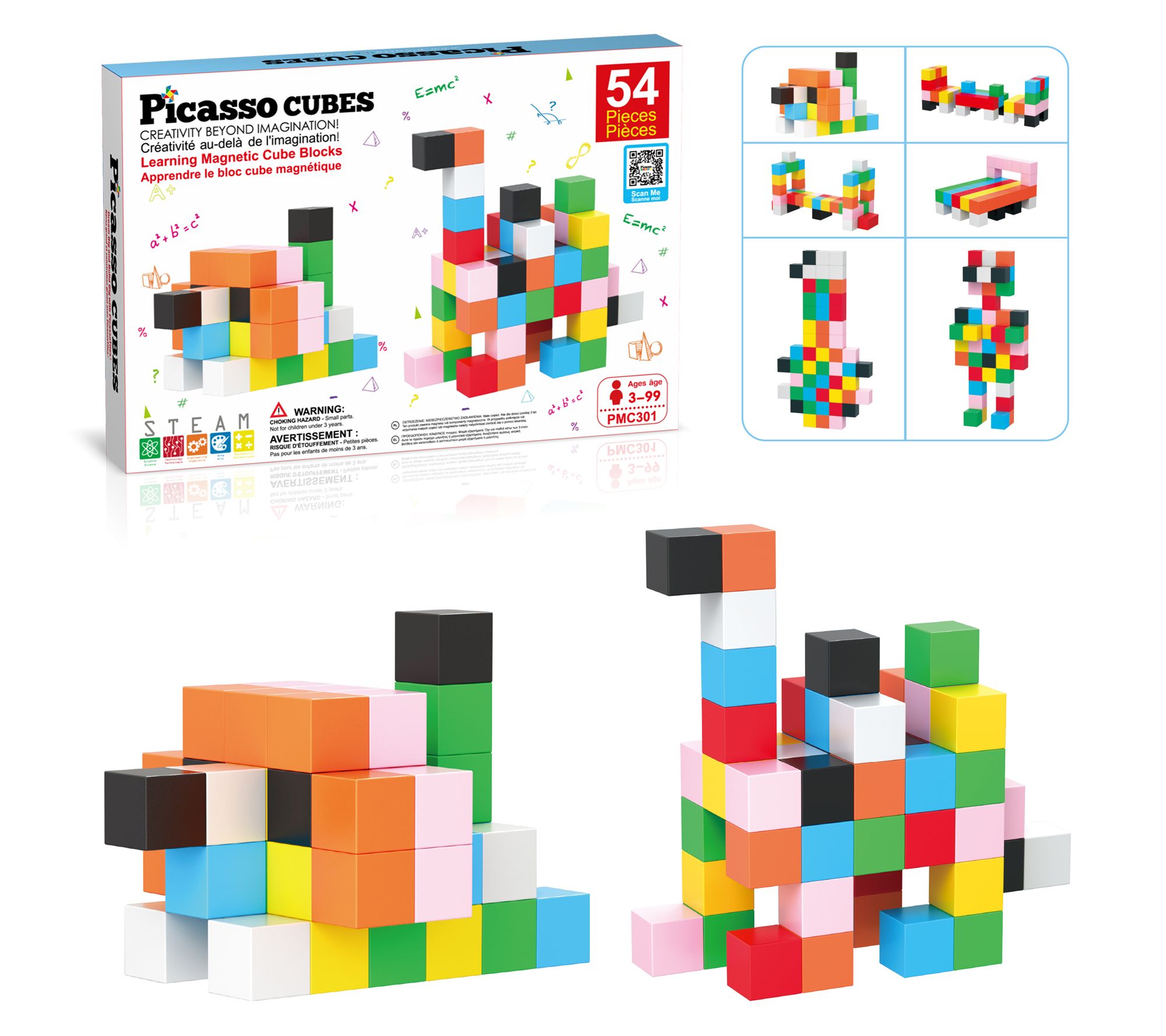 PicassoTiles 54 Pieces Magnet Cube Building Blocks Set