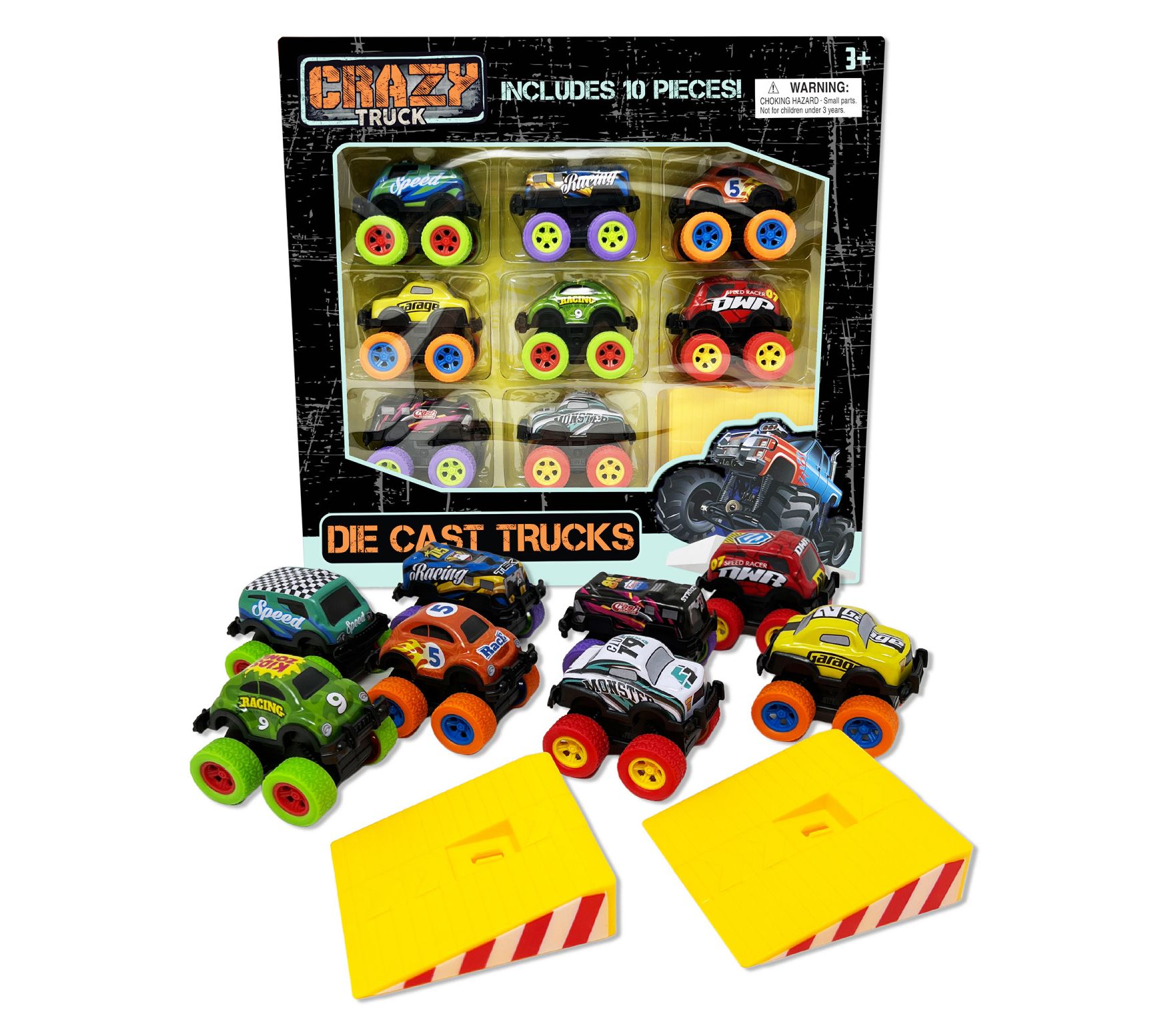 Crazy Truck Die Cast Trucks Set, 10pc FrictionCars