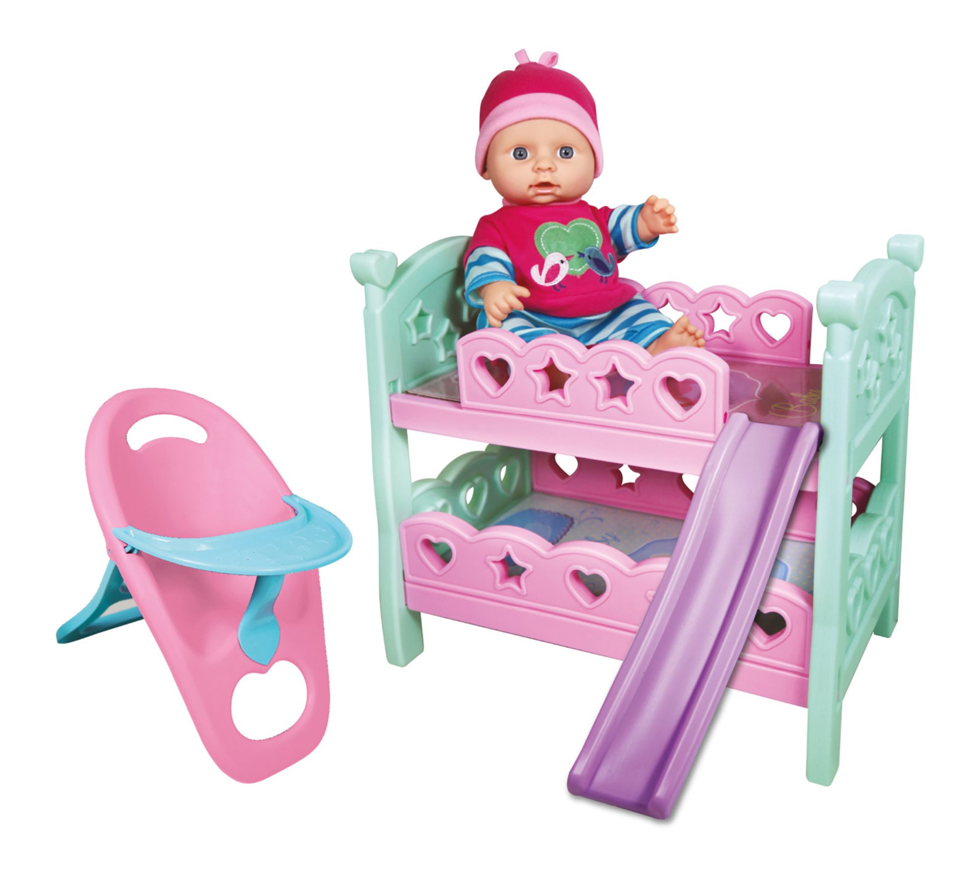 Lissi: 12" Doll Set: Bunk Bed & highchair - 3pcBaby Doll Play
