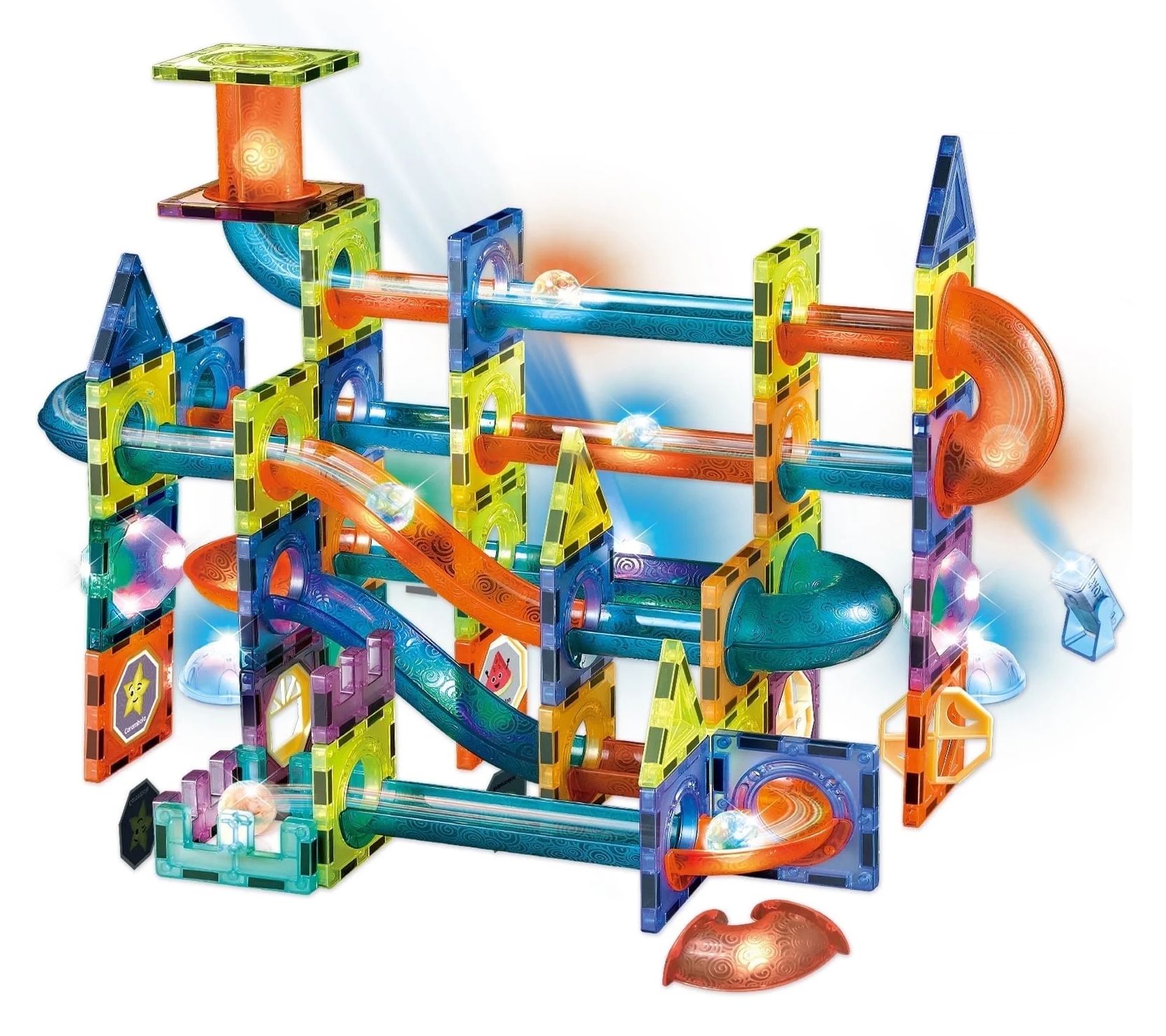 Contixo 110-pcs Glow-in-the-Dark Marble Run Magnetic Tile Set