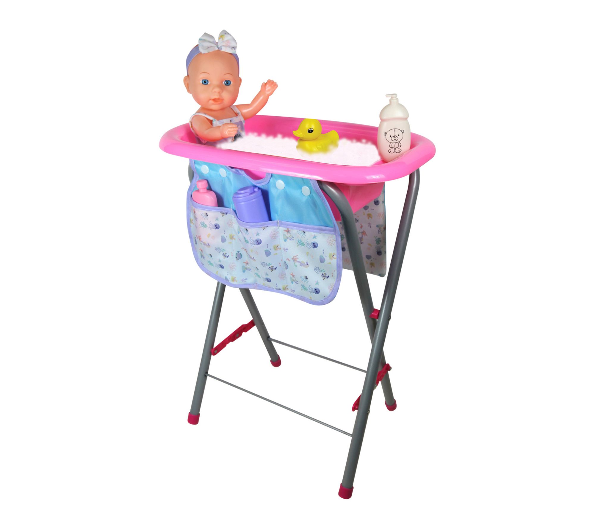 Lissi: 12" Baby Doll Bath Tub Set, Pink/Purple/Sea Design