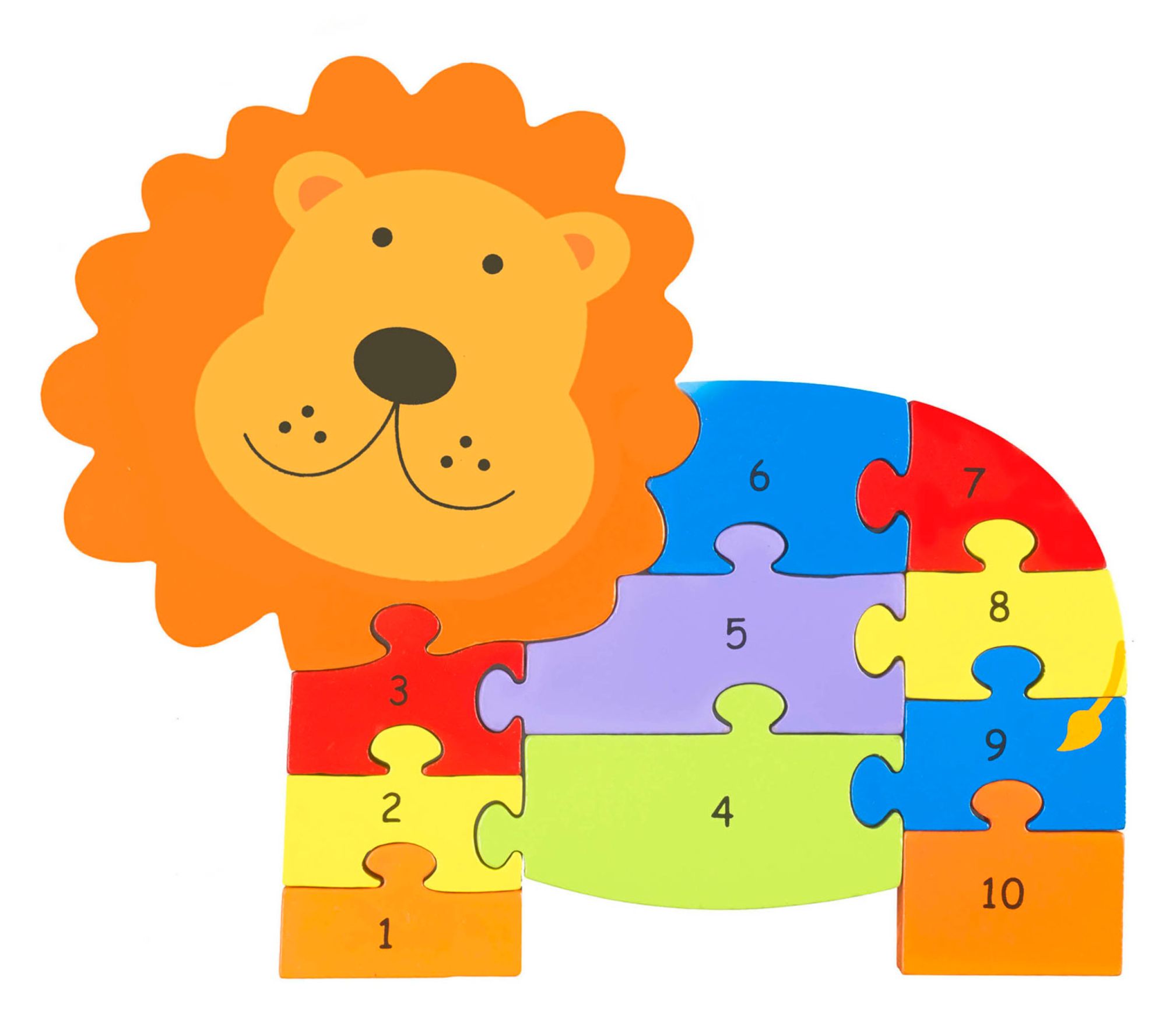 Orange Tree Toys 11pc Wooden Animal Shaped LionNumber Puzzle