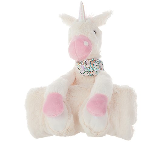 Mina Victory Ivory Plush Unicorn with Blanket