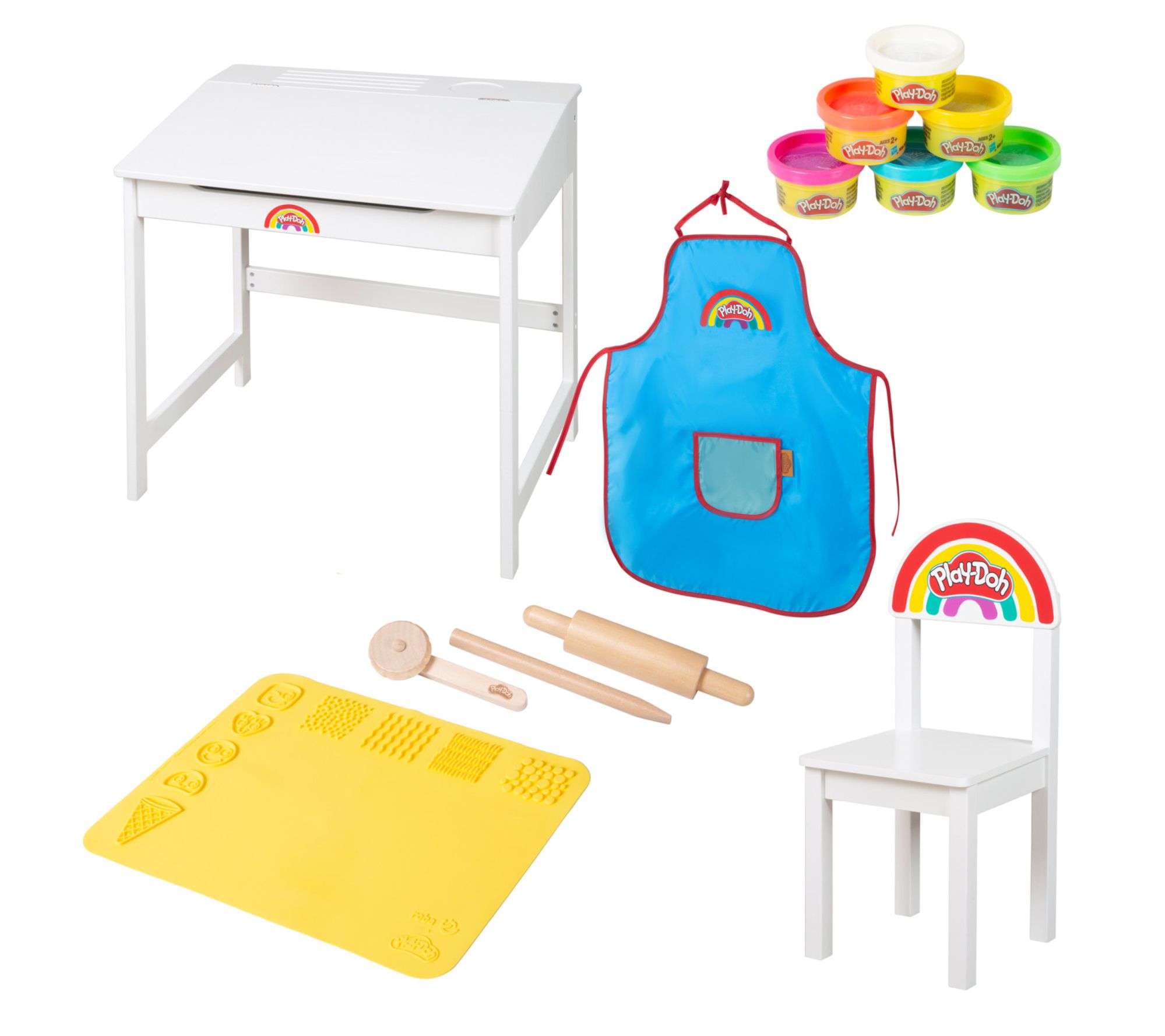 Play-Doh School Desk Set Woode n Chair, 6 Colo rs, Apron