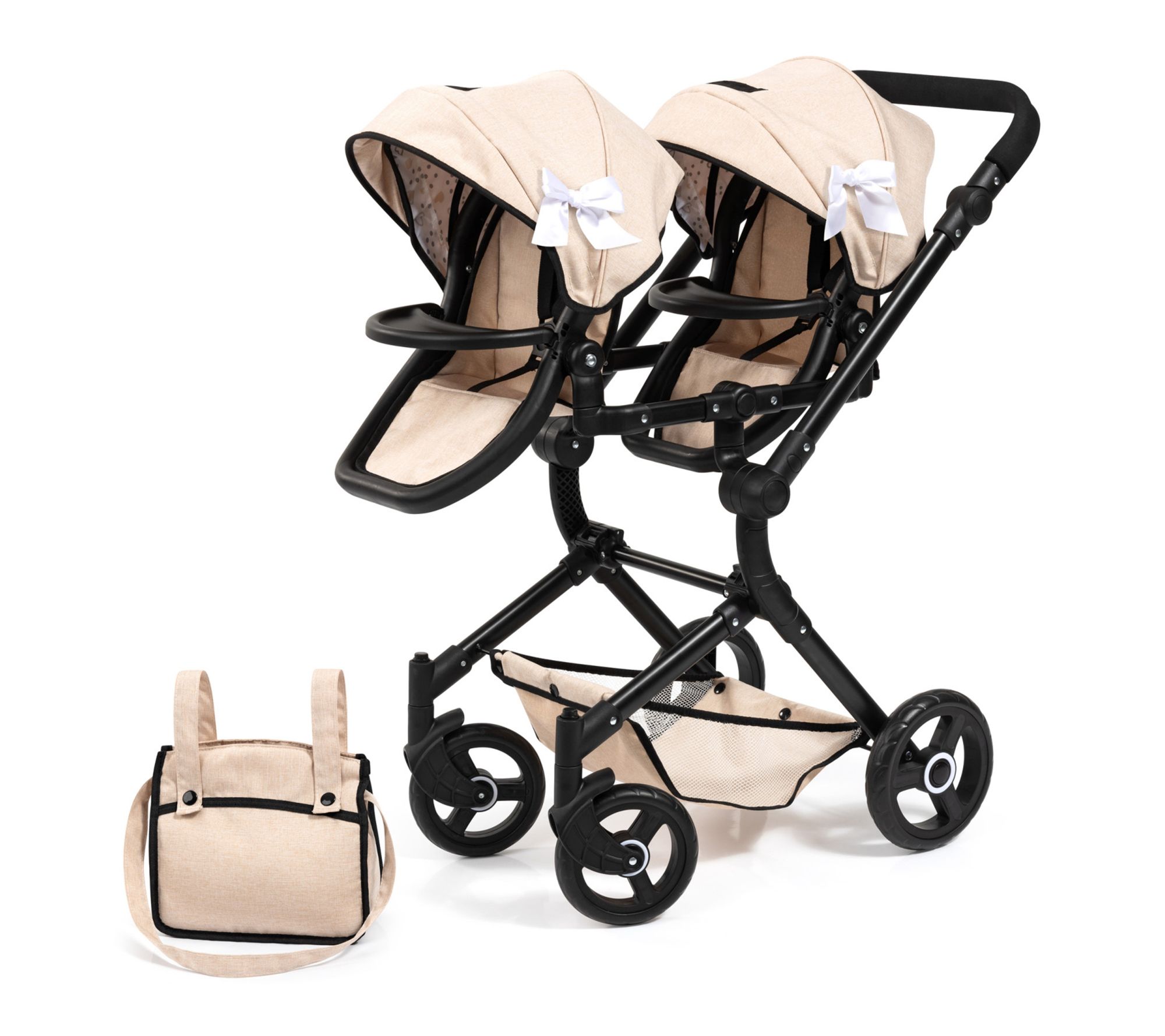 Bayer Design Do ll Pram Twin Ne o Beige Foldabl e Toy Stroller