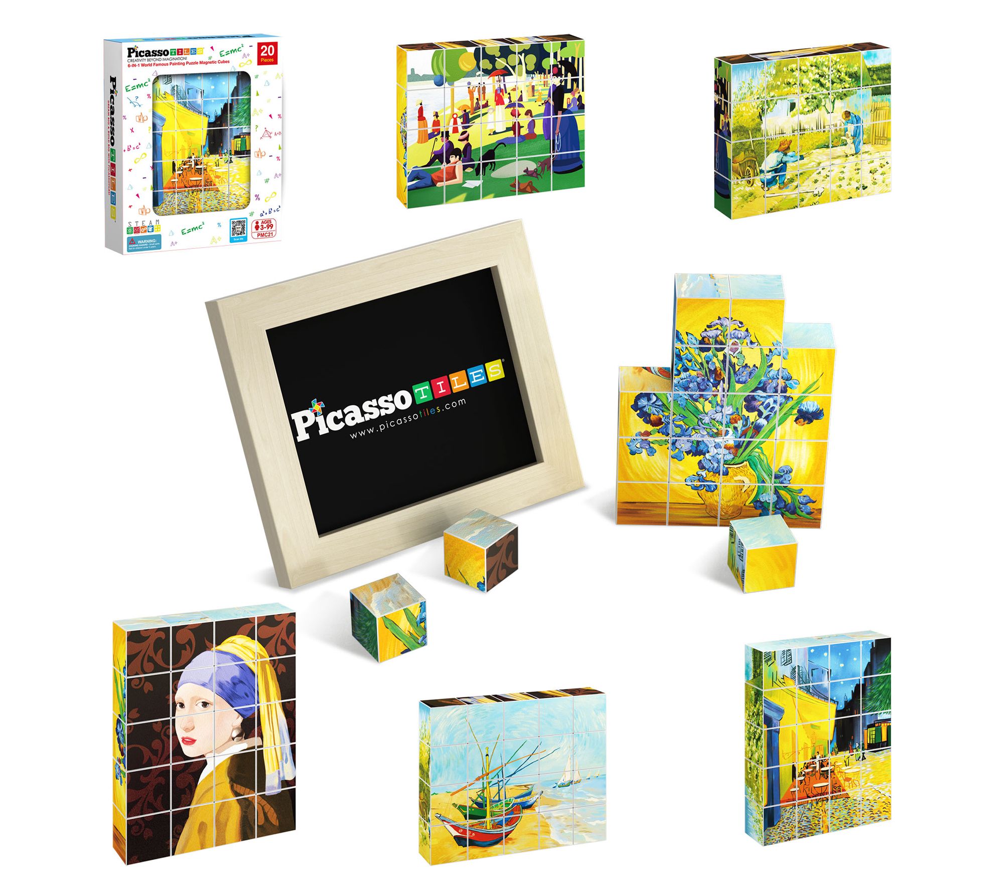 PicassoTiles 20pc 1" Magnetic Puzzle Cubes Set