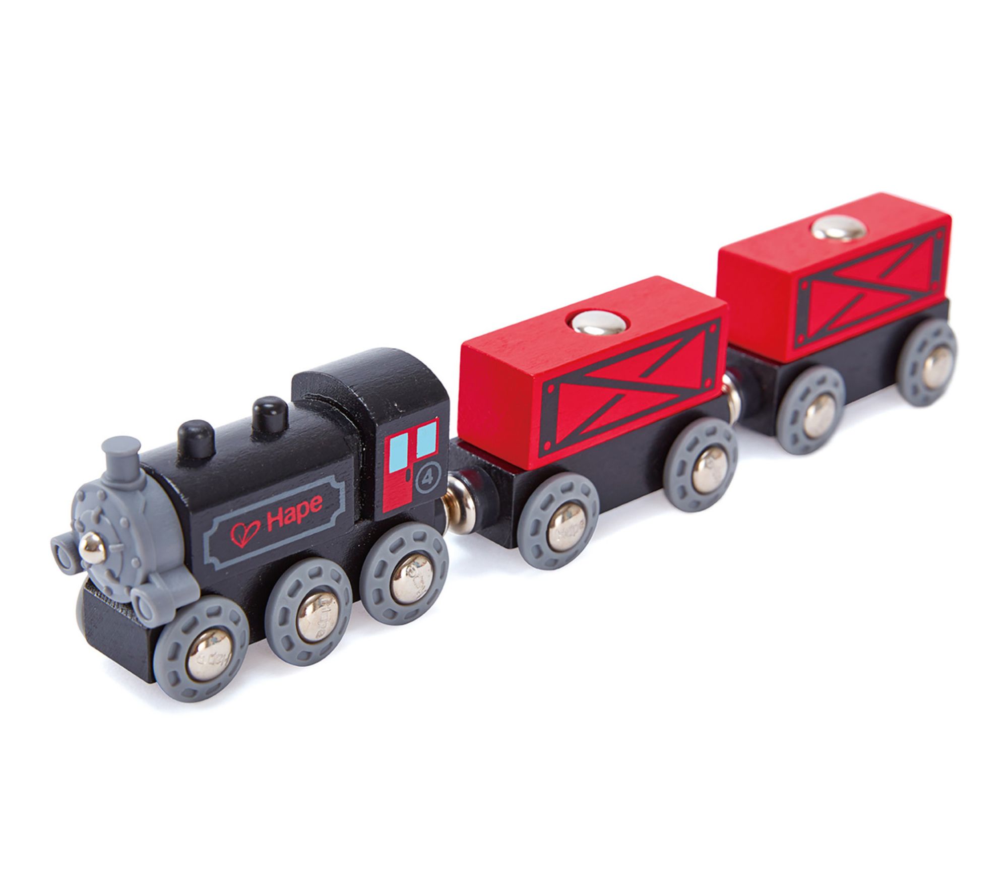 Hape SteamEra Freight Train 3 piece Wooden Locomotive Toy