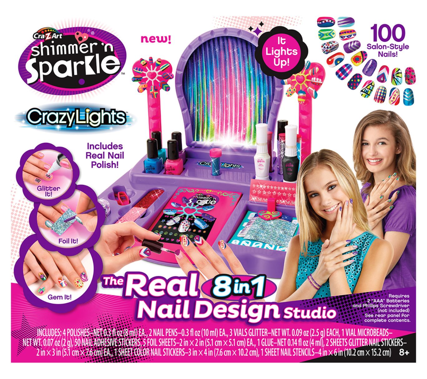 Cra-Z-Art Shimmer 'N Sparkle Crazy Lights 8-in- 1 Nail Art Kit 