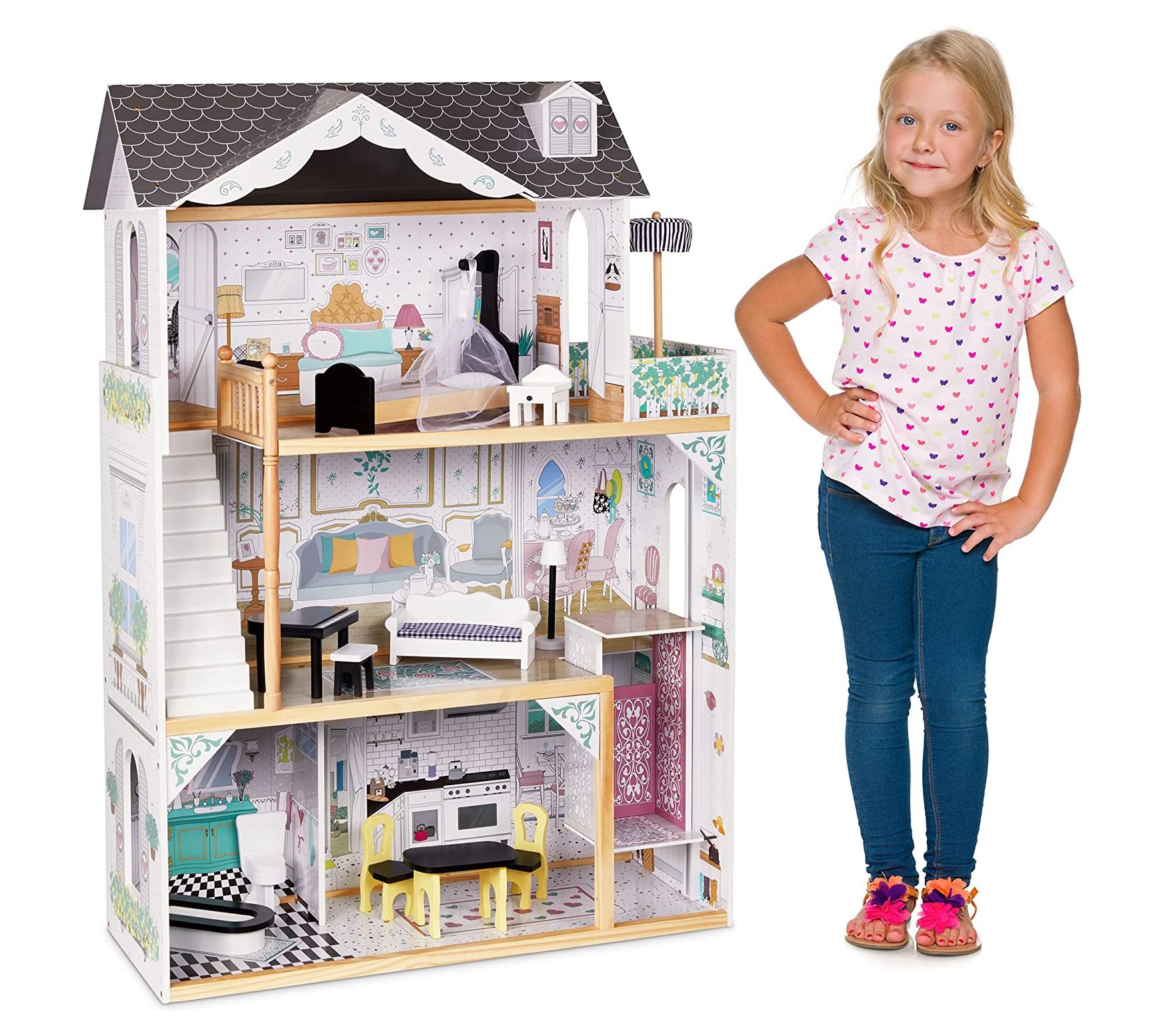 Lil Jumbl 3-Floor Wooden Dollhouse with Elevator & Accessories