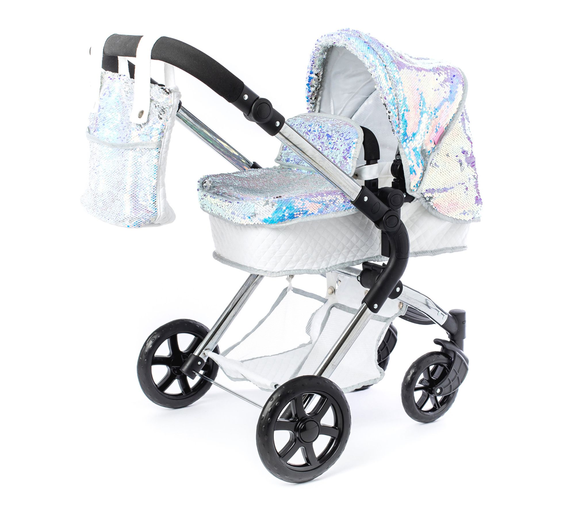 Roma Prams Polly Single Doll Pram Silver Mermaid Sequins