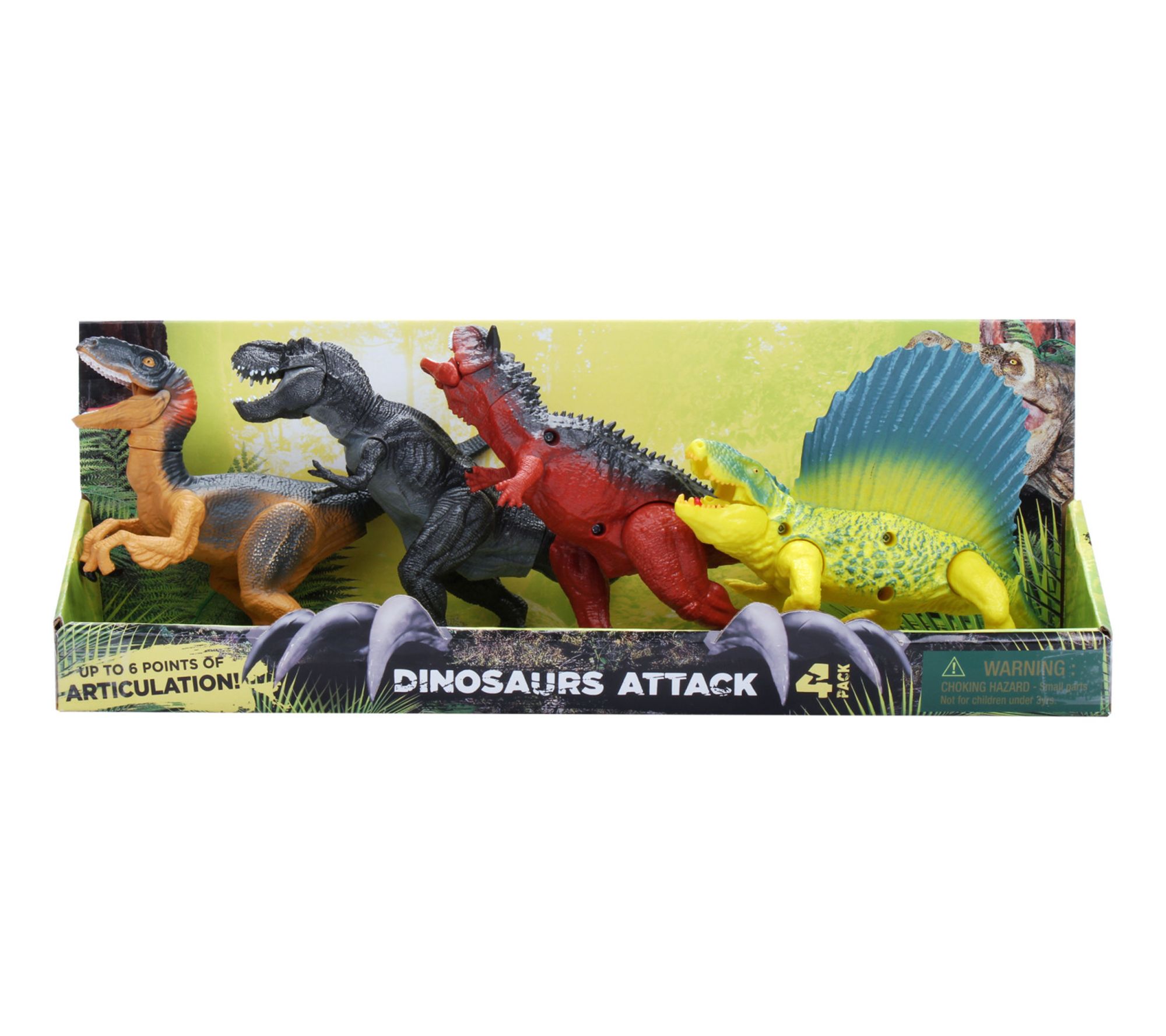 Kid Galaxy Dino saur Attack Fig ures 7" Dino Se t - 4 Pack