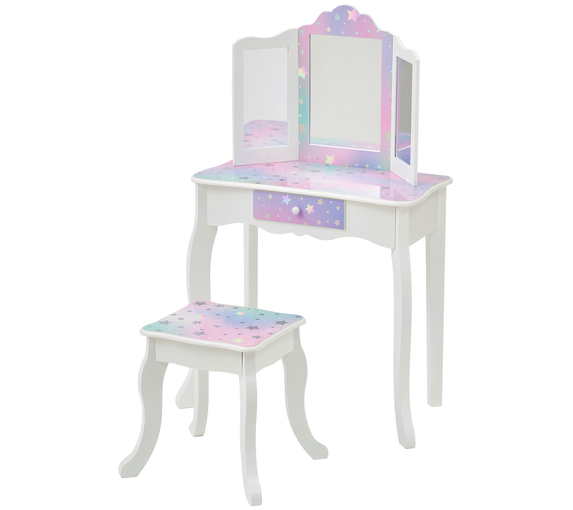 Teamson Kids Play Vanity with Tri-Fold Mirror &Stool