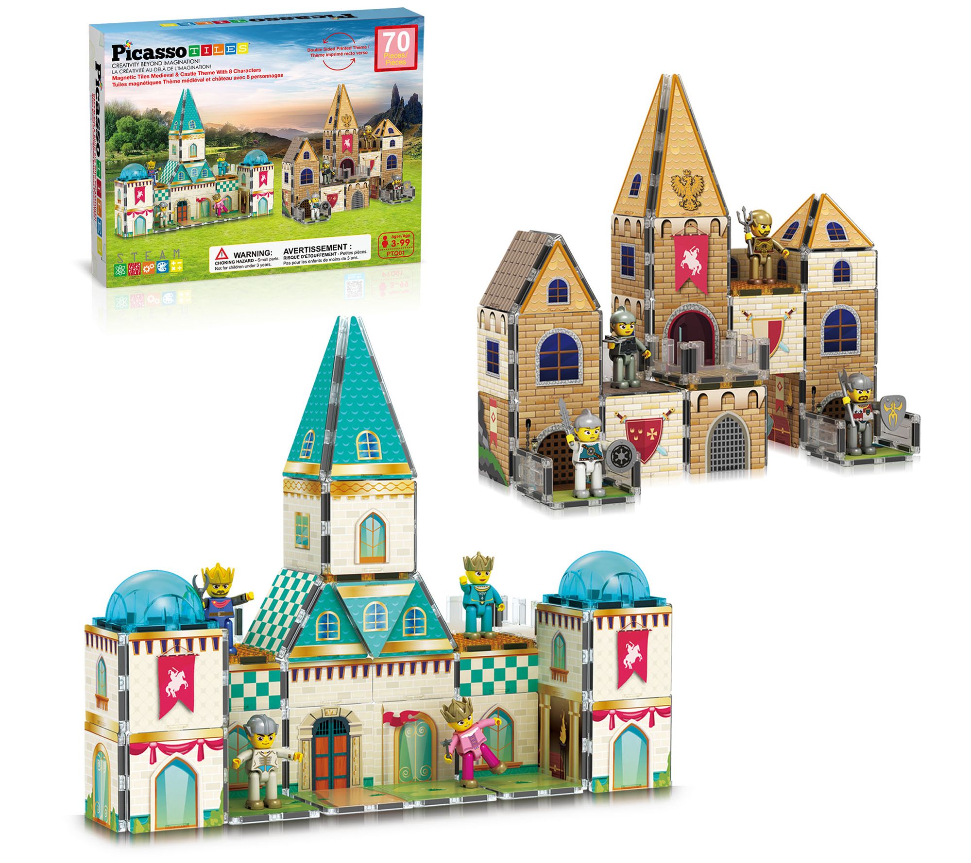 PicassoTiles 2-in-1 Castle Themed Adventure Magnet Tile Set
