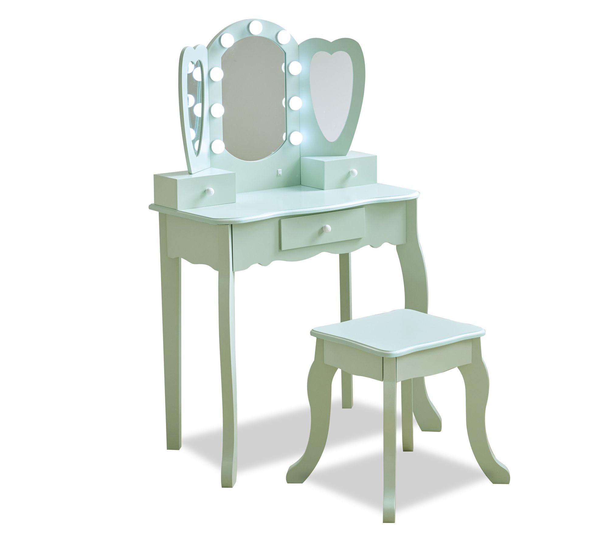 Teamson Kids Heart Glow Wooden Vanity Set with LED Lights