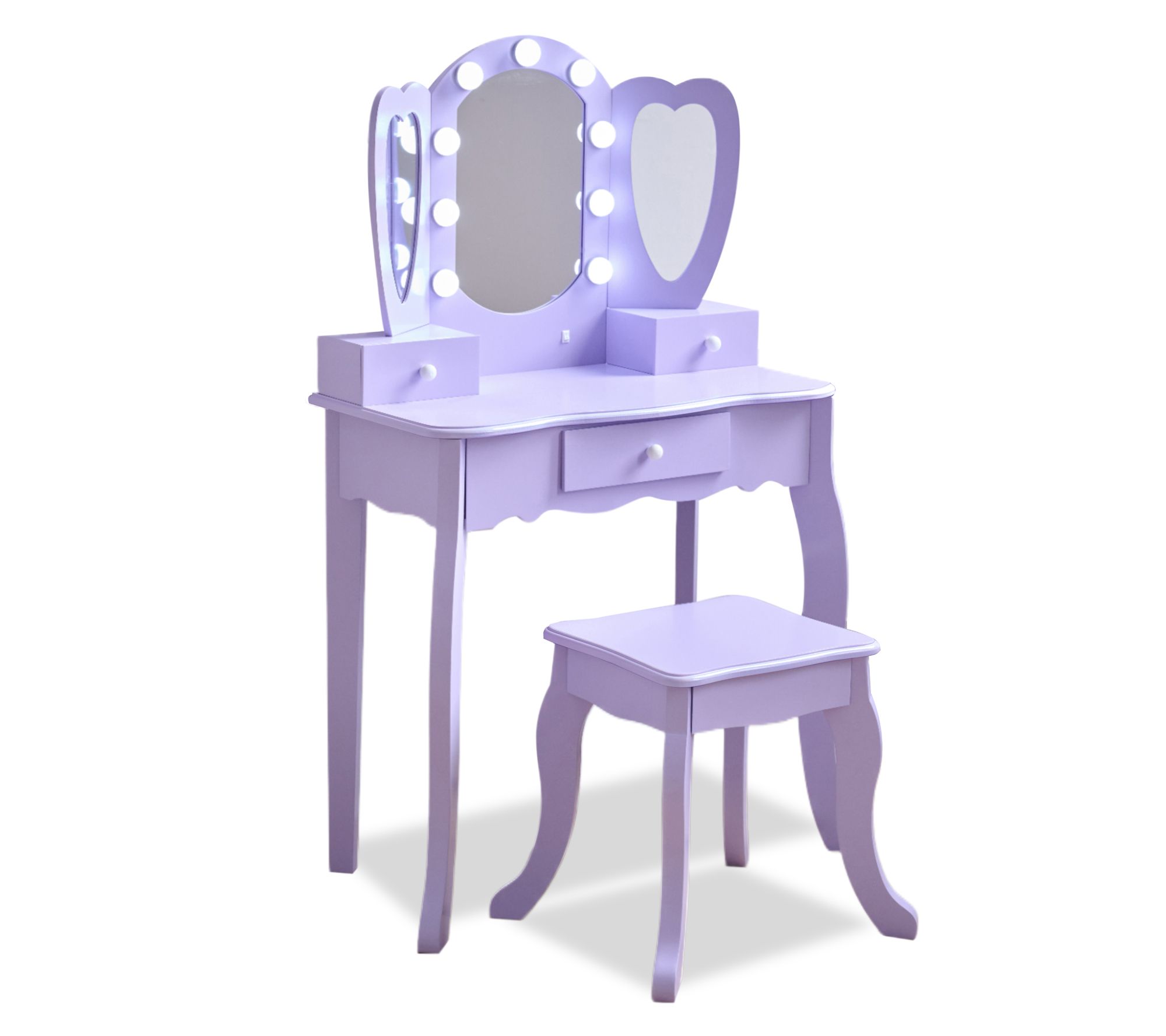 Teamson Kids Heart Glow Wooden Vanity Set with LED Lights