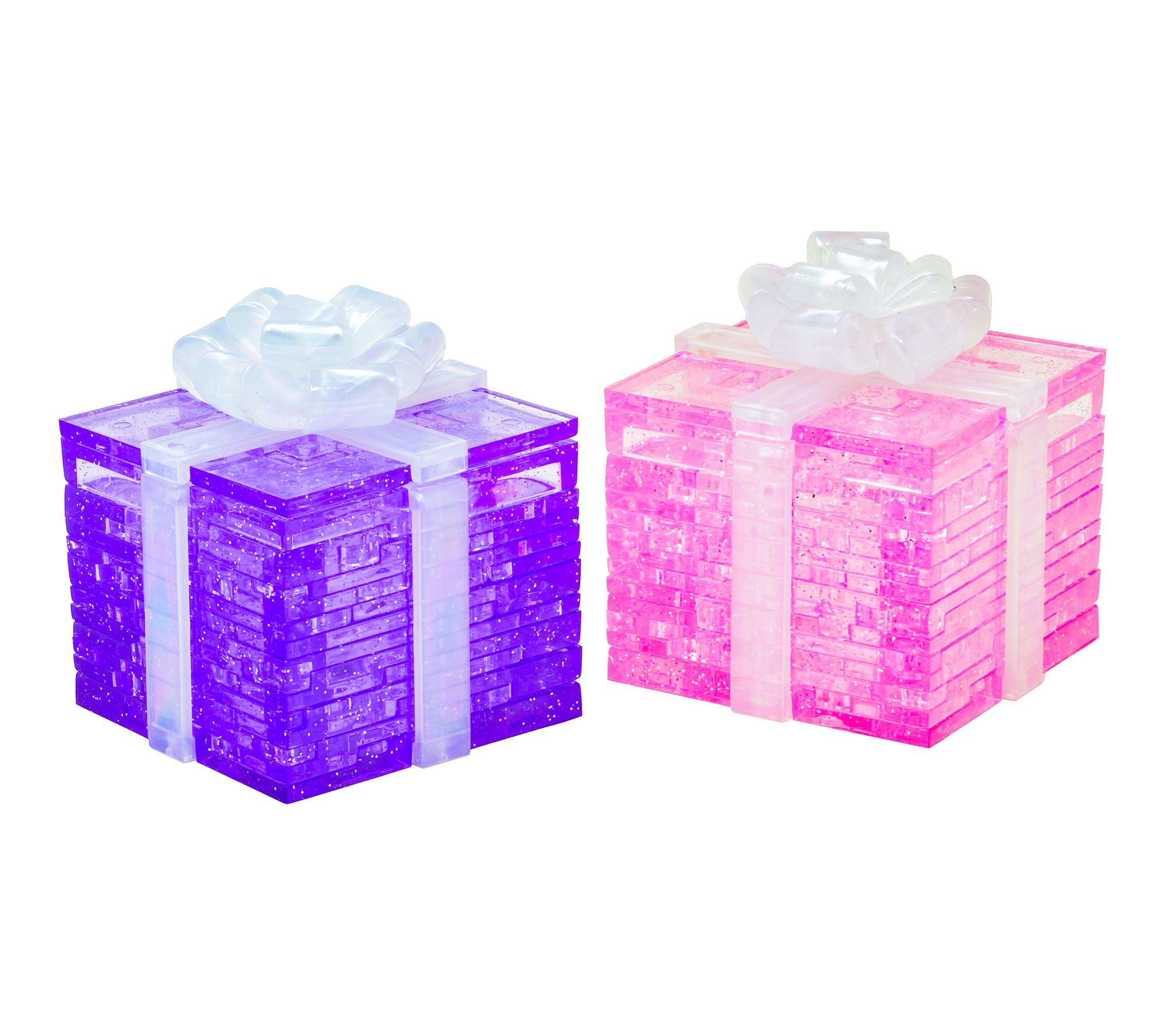 3D Crystal Puzzle - Gift Boxes 2-Pack Bundle (P ink/Purple Gli
