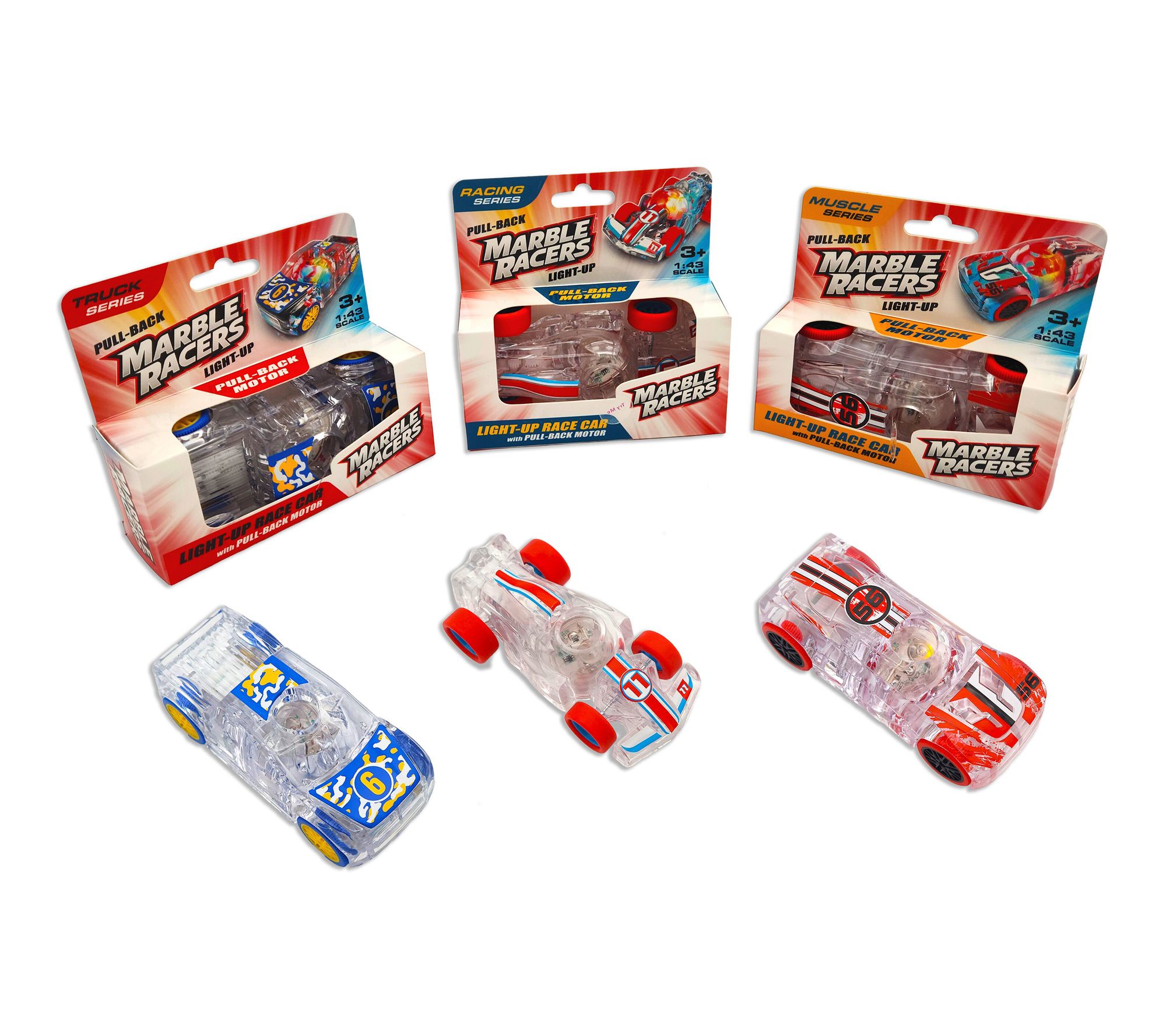 Set of 3 Marble Racers Mix Pack w/ Pull Back Motor