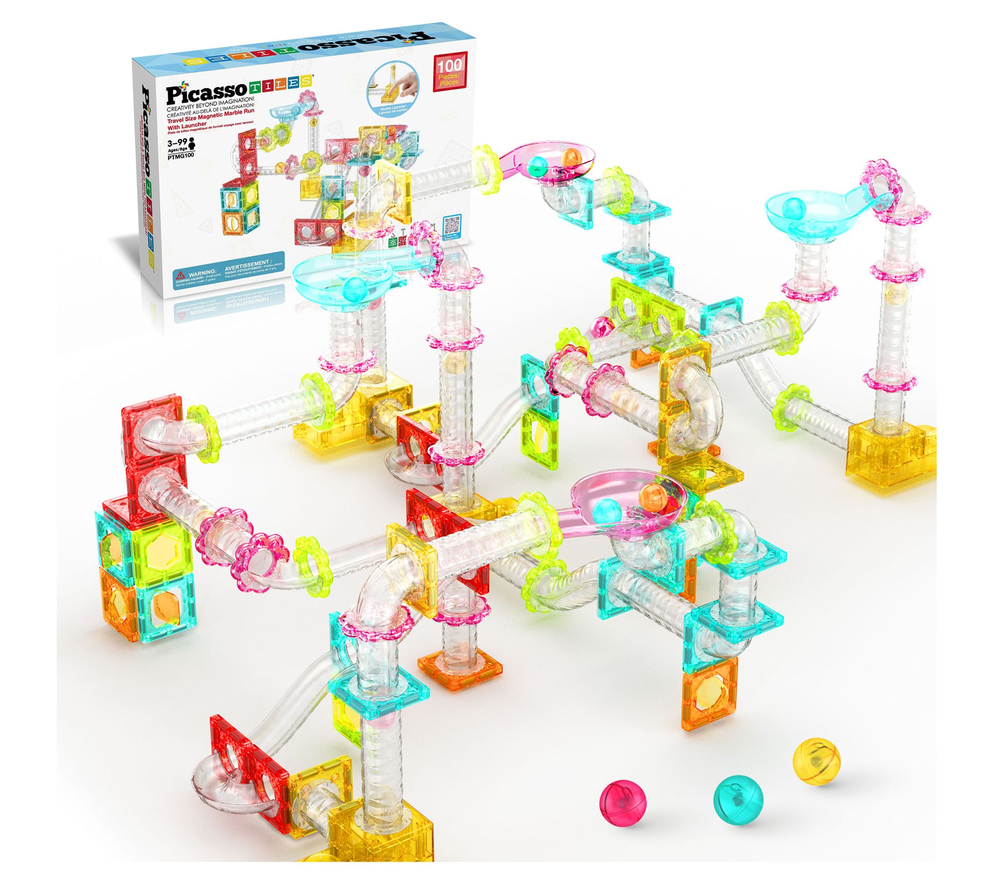 PicassoTiles Travel Sized 100 Piece Marble RunPlayset