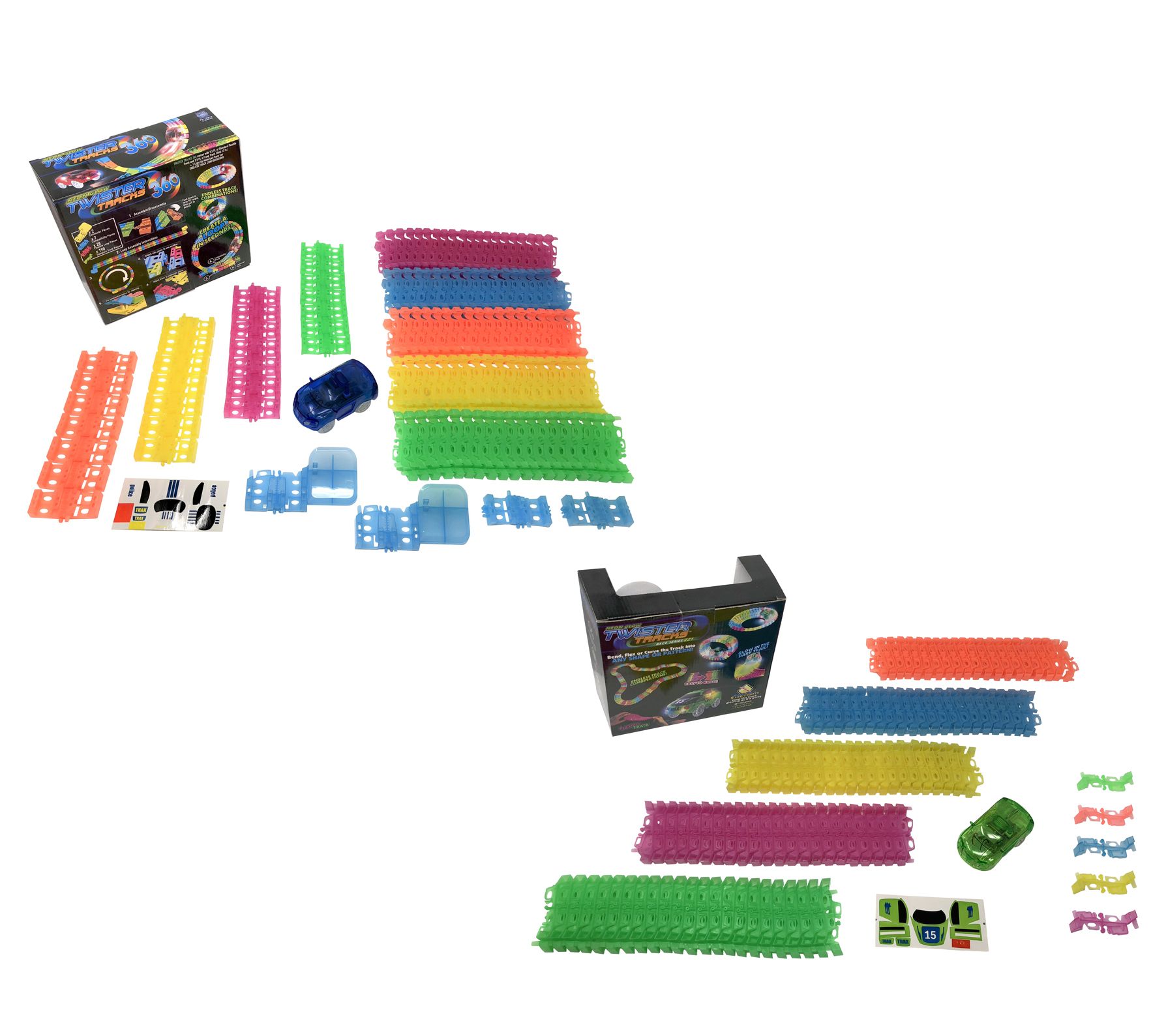 Set of 2 Neon Glow Twister Trax with LED Light Cars