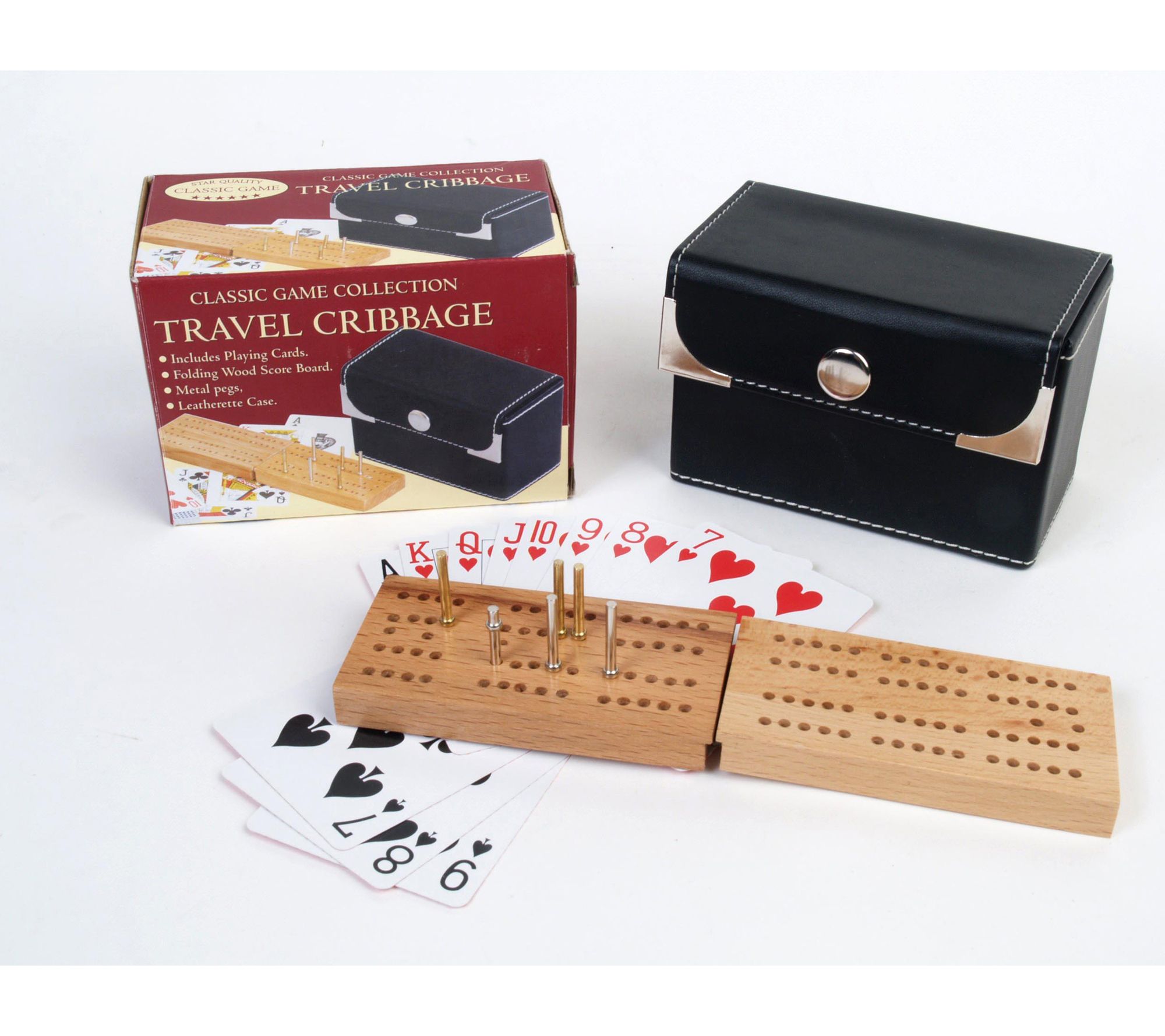 Front Porch Classics Travel Size Wooden Cribbage Card Board Game W/ Storage Bag 