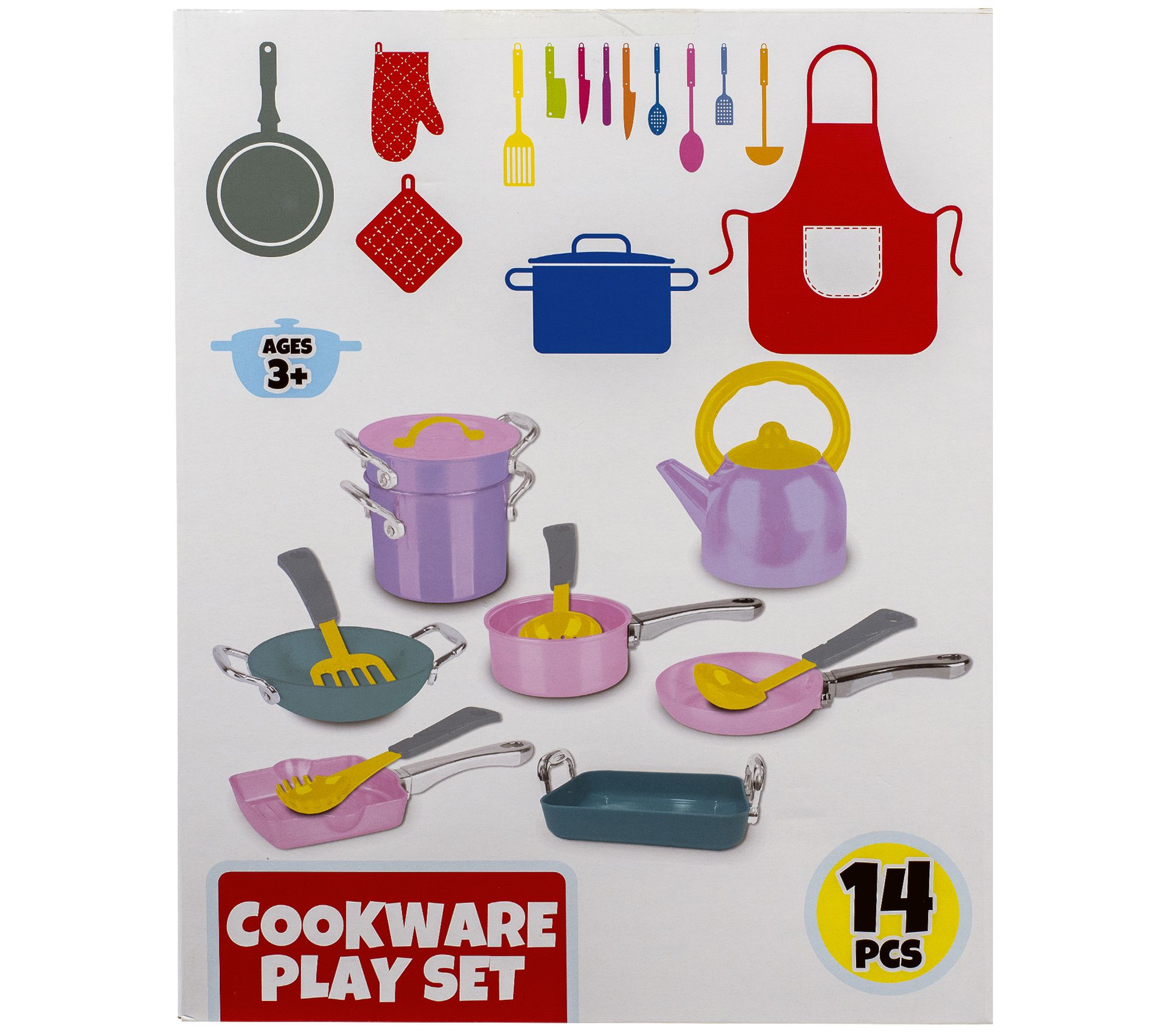 14 Piece Pretend Play Kitchen Cookware Set w Cooking Utensils
