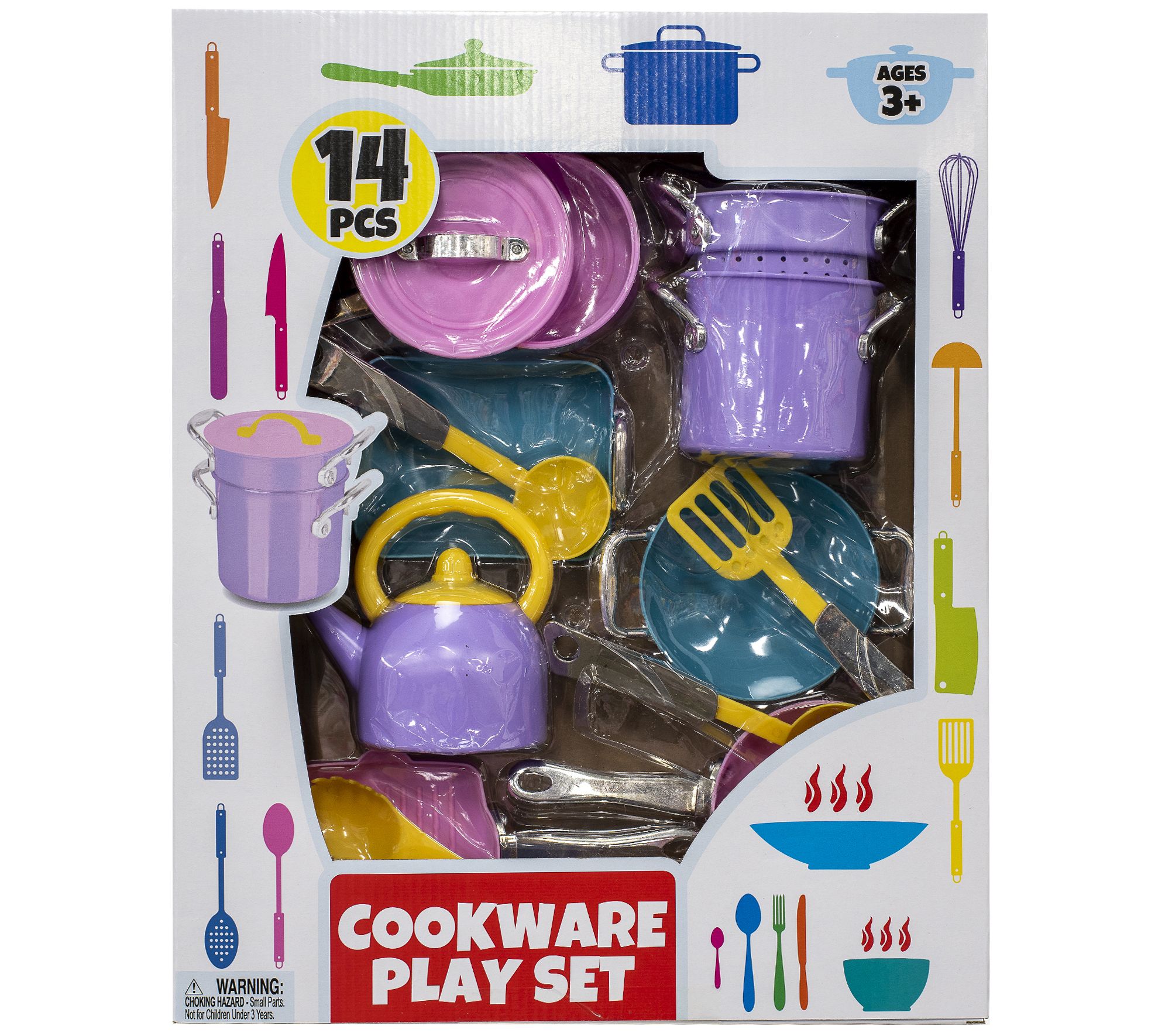 14 Piece Pretend Play Kitchen Cookware Set w Cooking Utensils