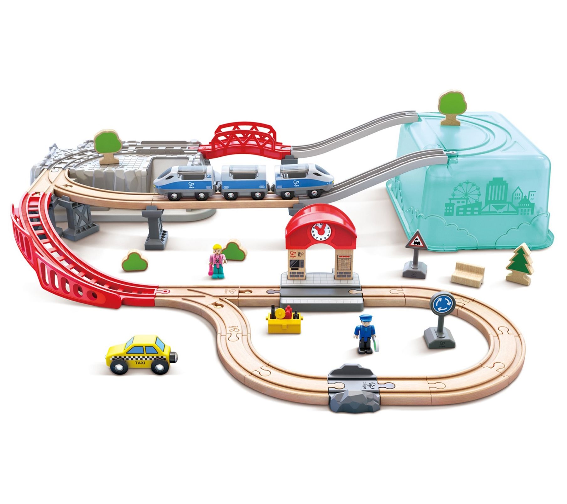 Hape Wooden Train Bucket Set City Train - 48 Pi eces