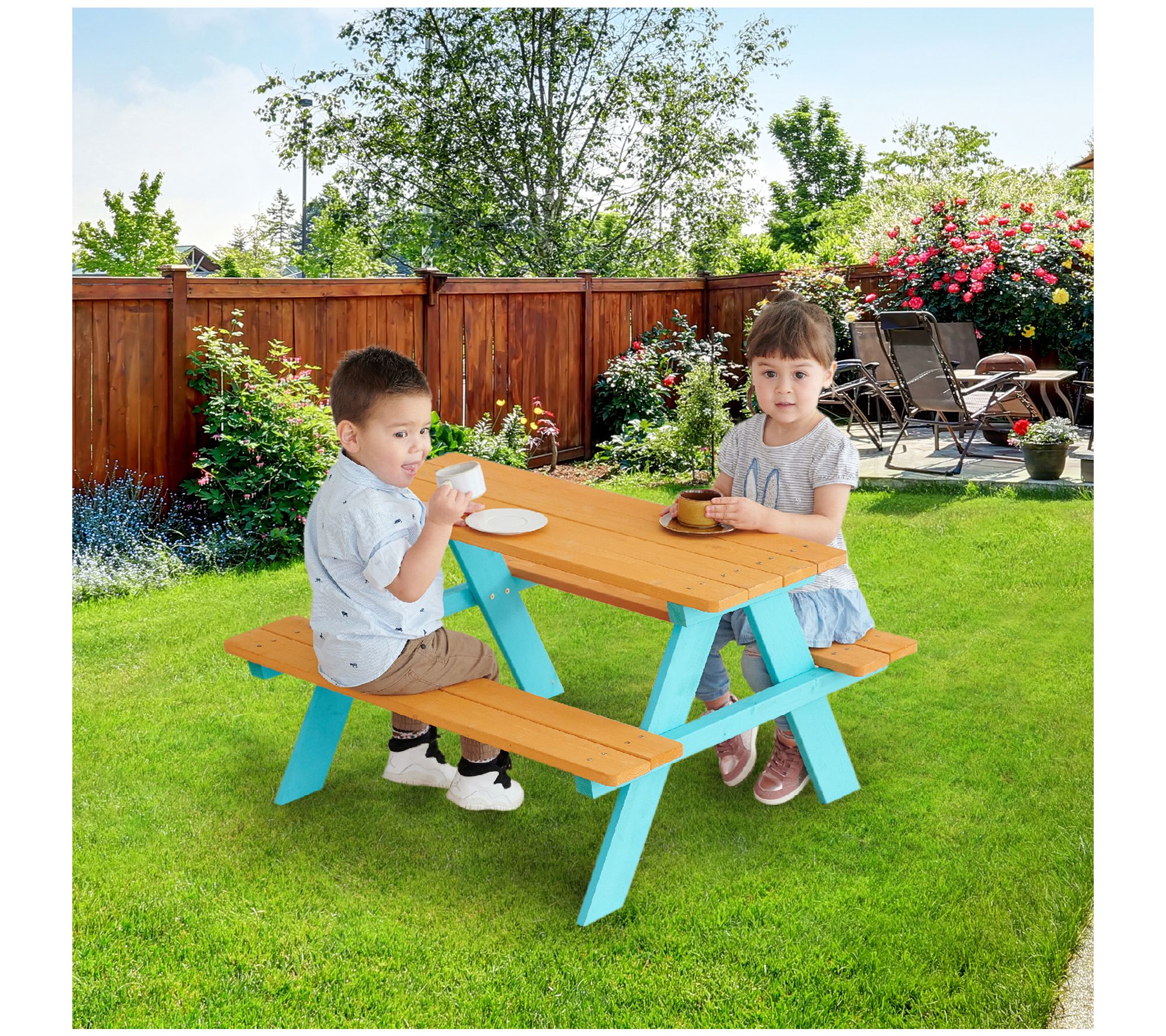 Teamson Kids Outdoor Picnic Table And Chair Set QVC Com   T140046.002