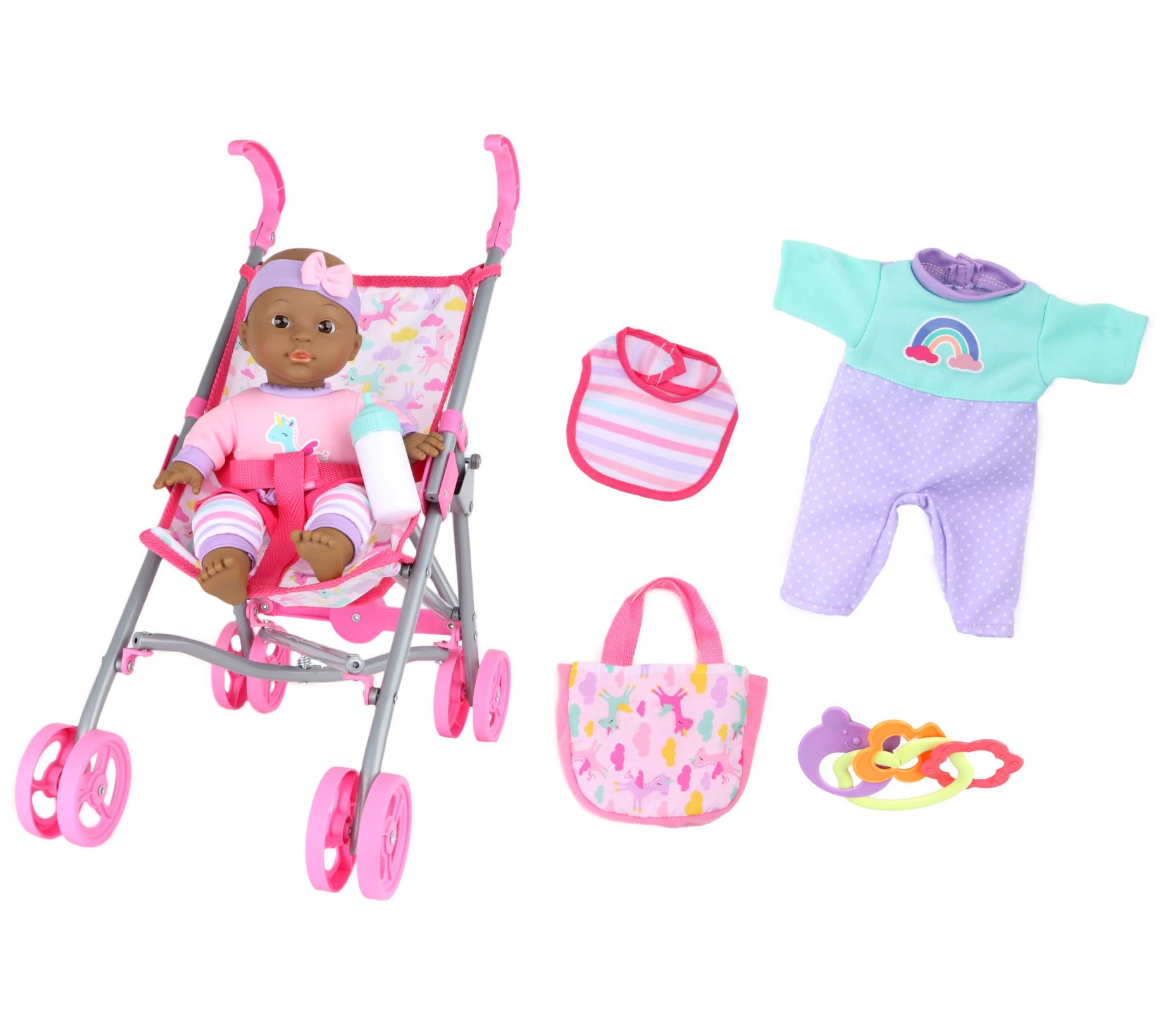 Doll with hot sale stroller set