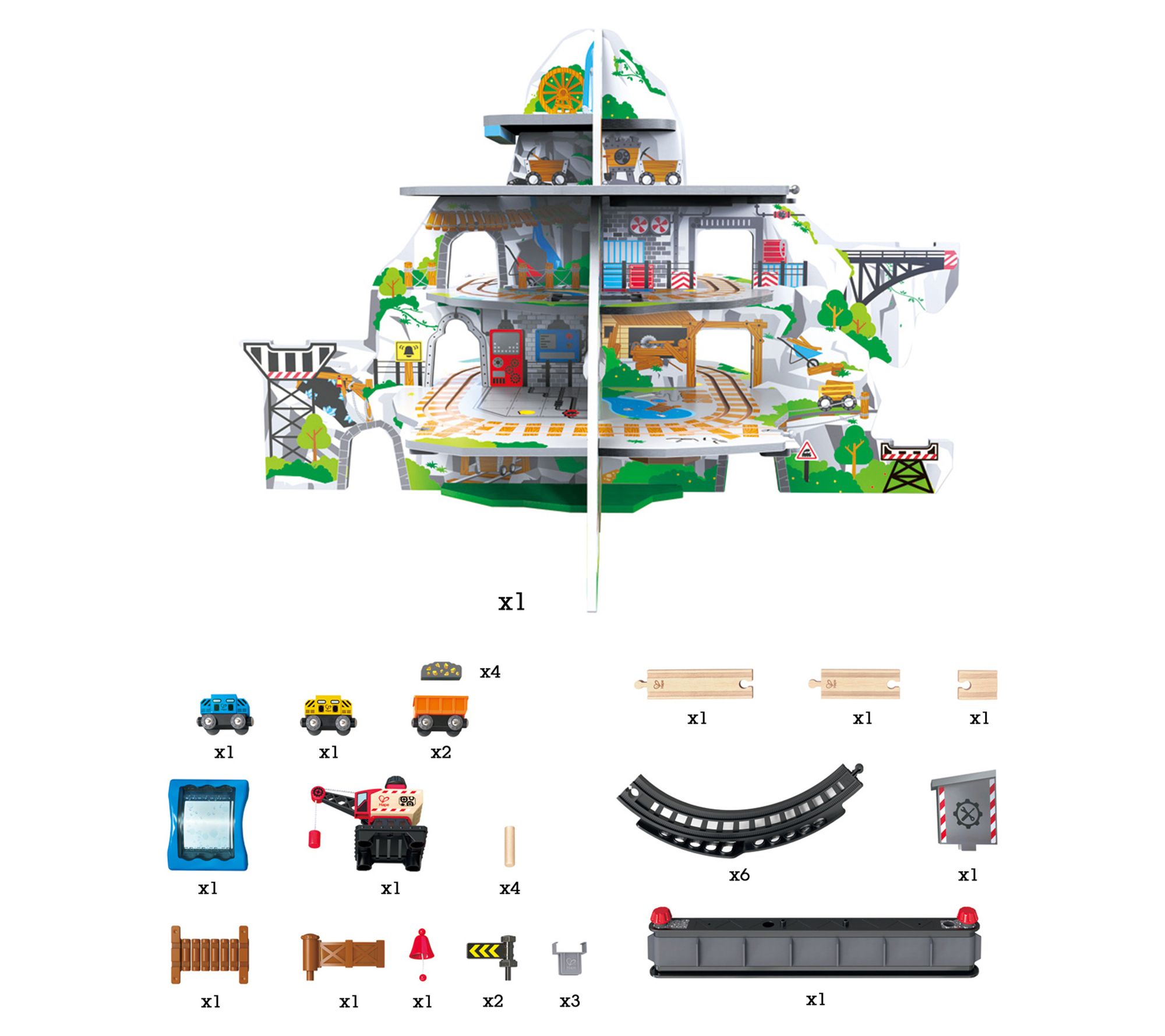 Hape Railway Mighty Mountain Mine Set Wooden Tr ain Set