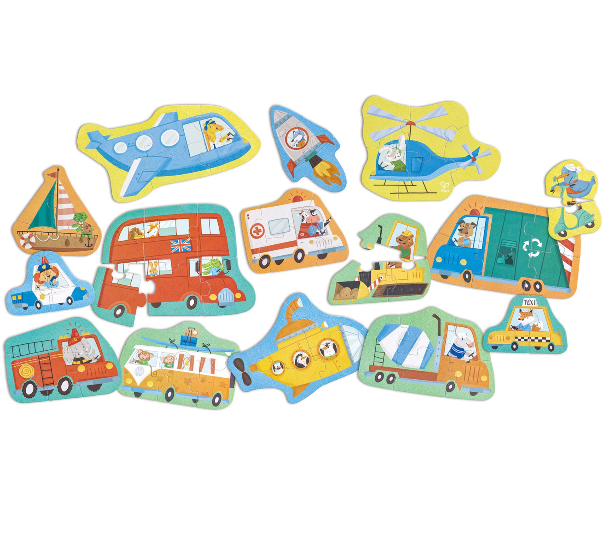 Hape Wheels & Wonders Mini Vehicle Puzzles - 15 Pcs