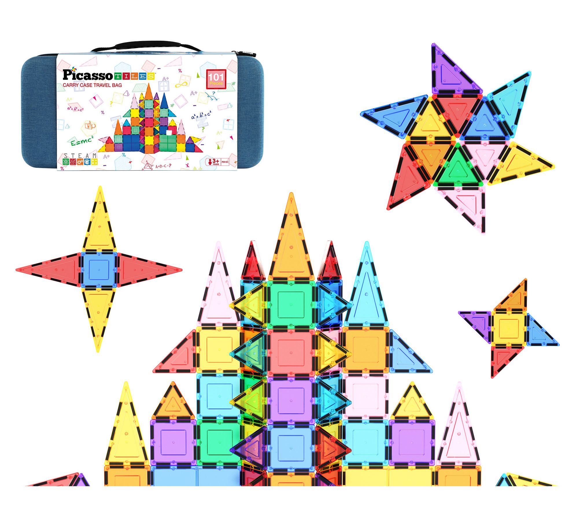 PicassoTiles Magnetic Tiles with Toy Carry Case- 101 Pieces