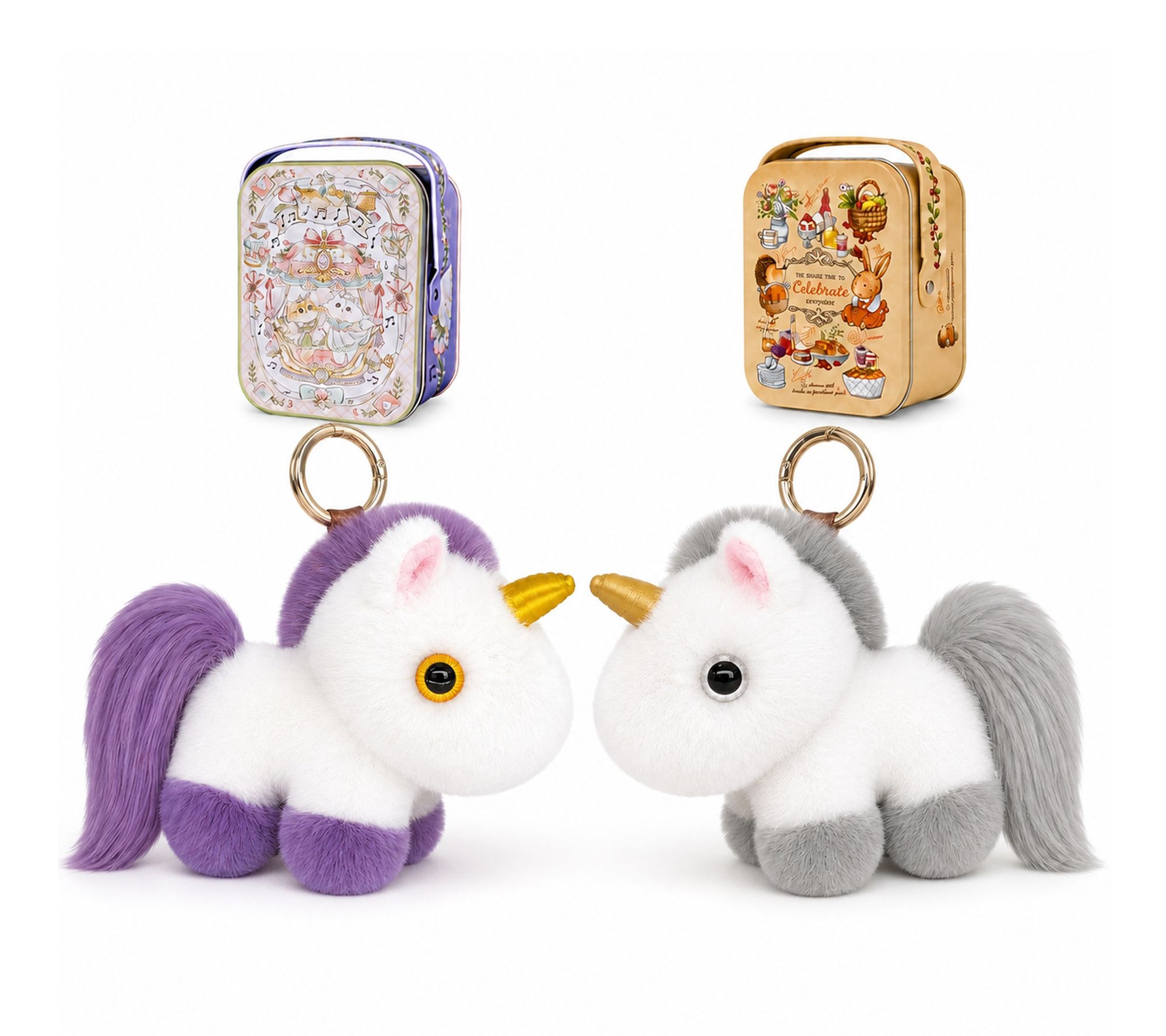 Bunnylulu Cute Fluffy Handmade Unicorn 2 Pieces with Metal Tin