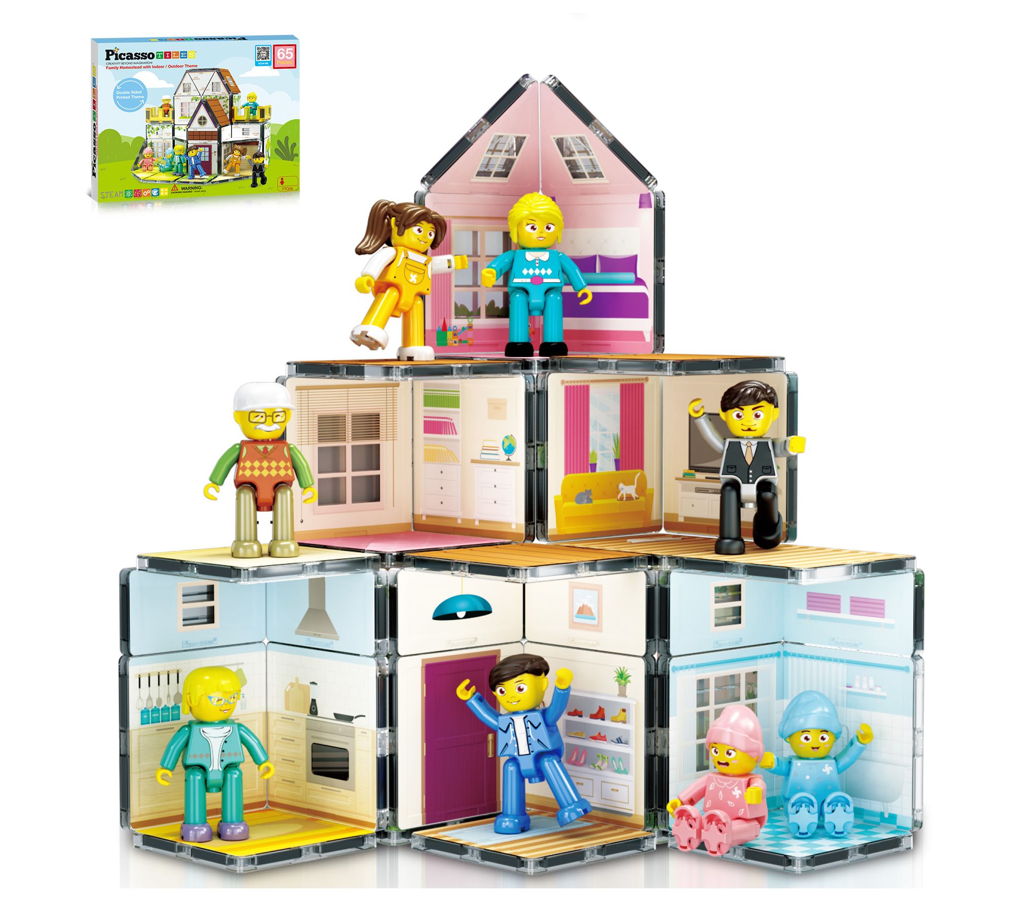 PicassoTiles Family Doll House w/ Character Action Figures Set
