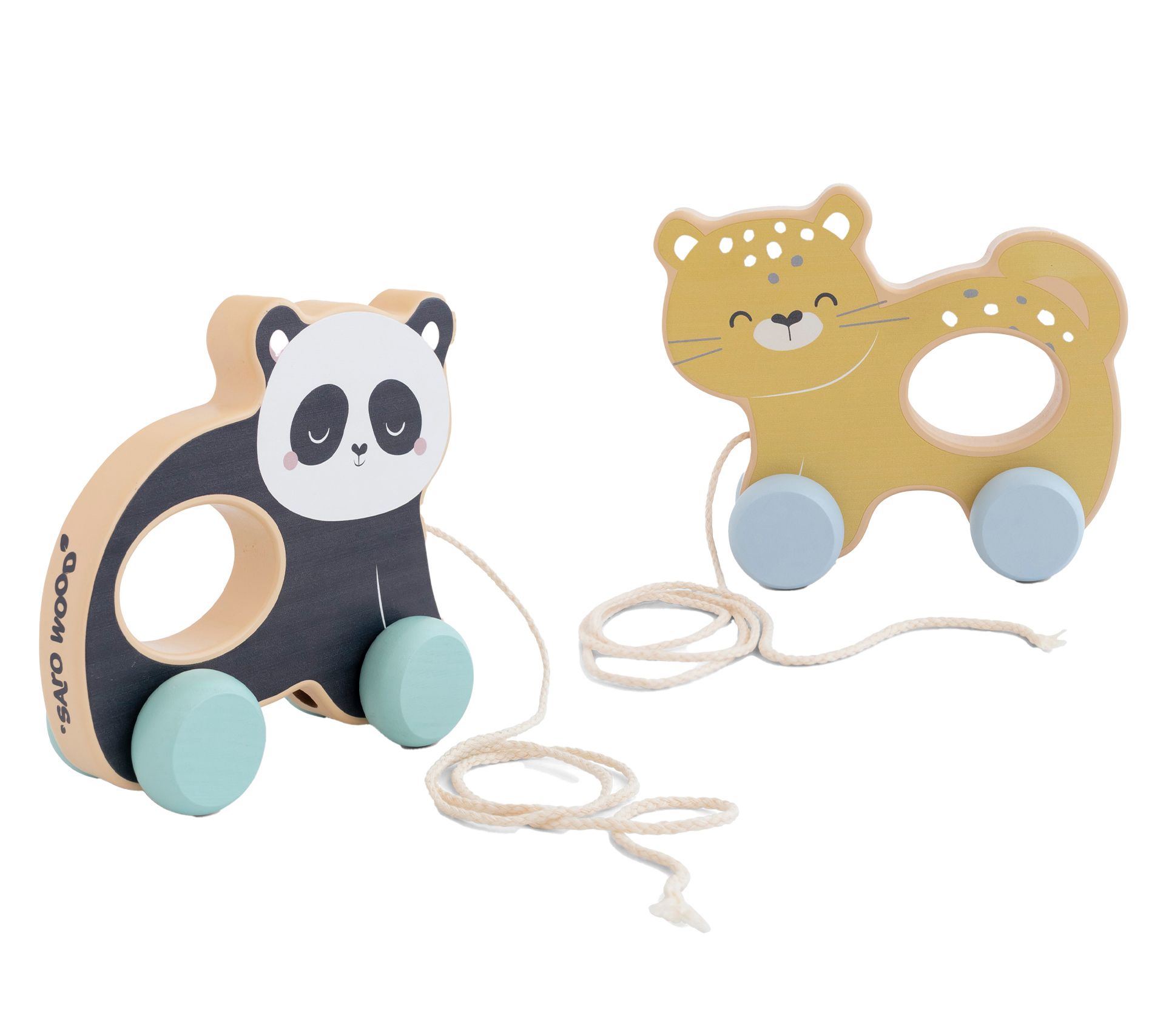 Saro Pull Along Toy Animals - Cheetah & Panda