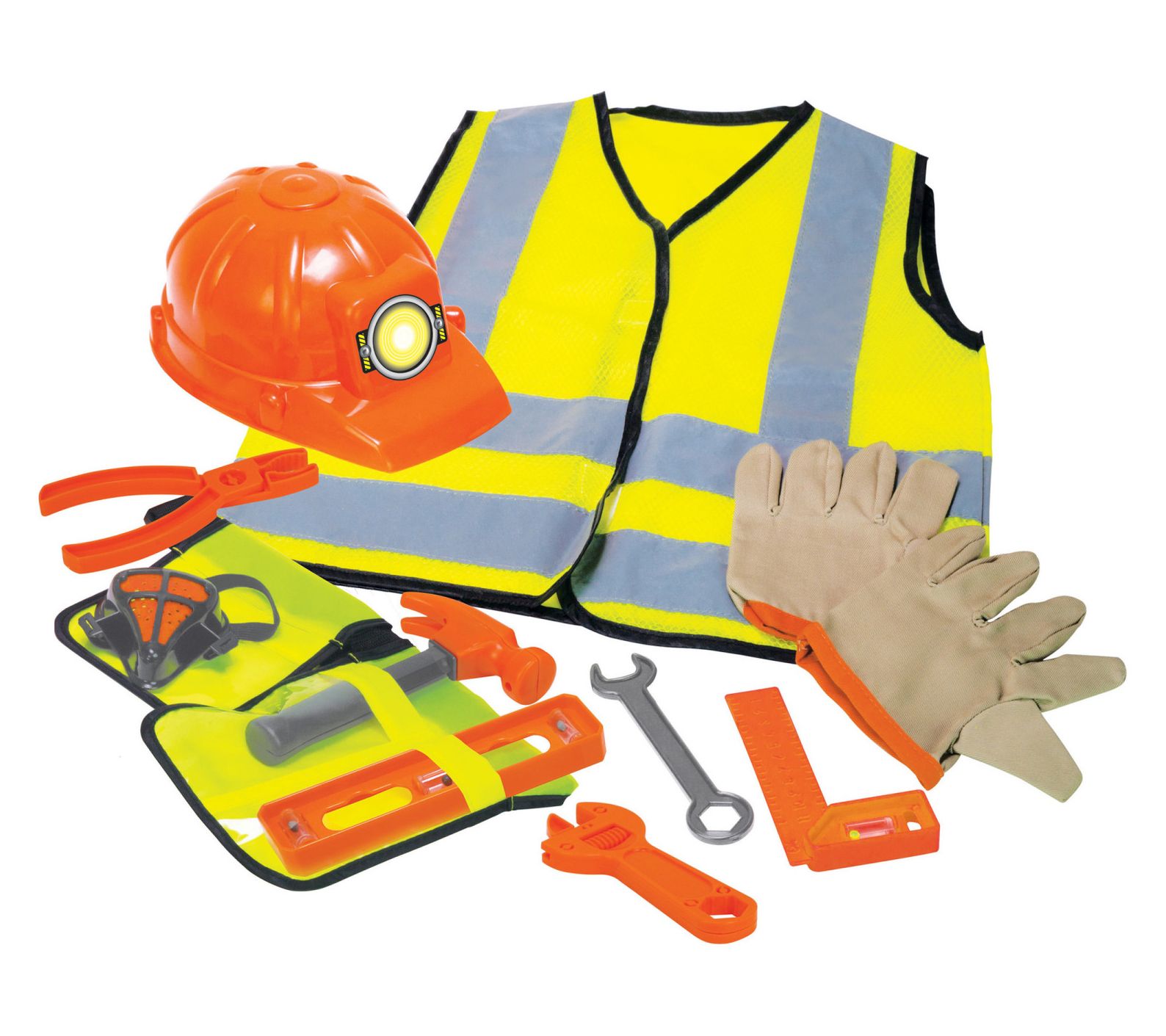Playful Minds Construction Worker Set - 12pc Costume, Tools